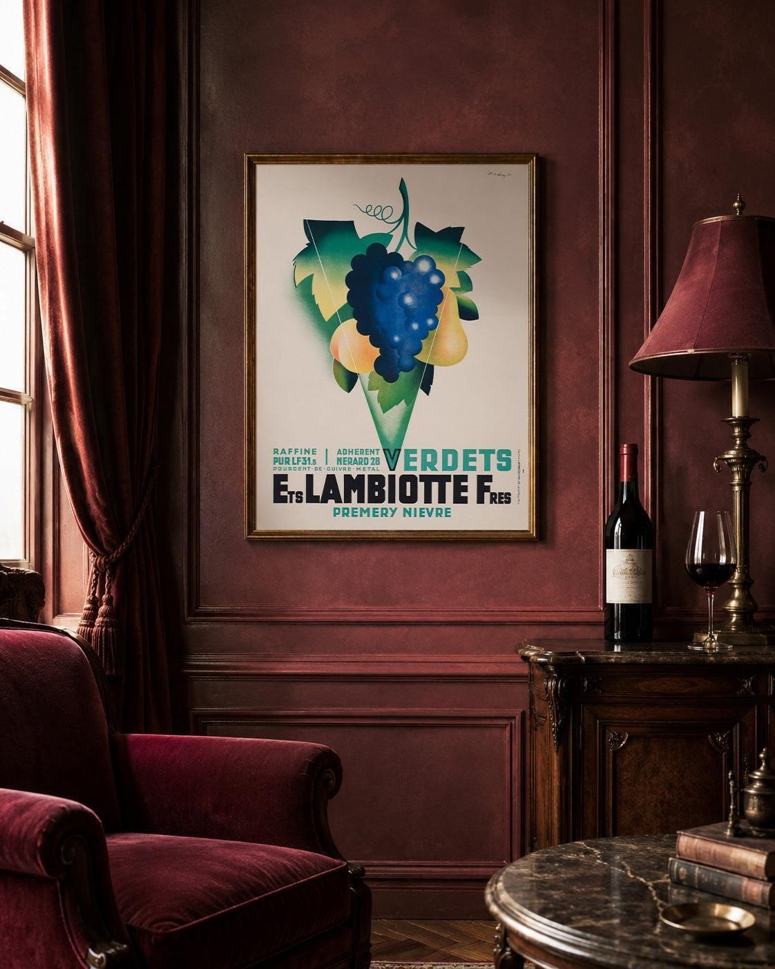 Verdets Ets Lambiotte Fres 1934 Franse Wijnreclameaffiche, Lajos Marton photo furniture