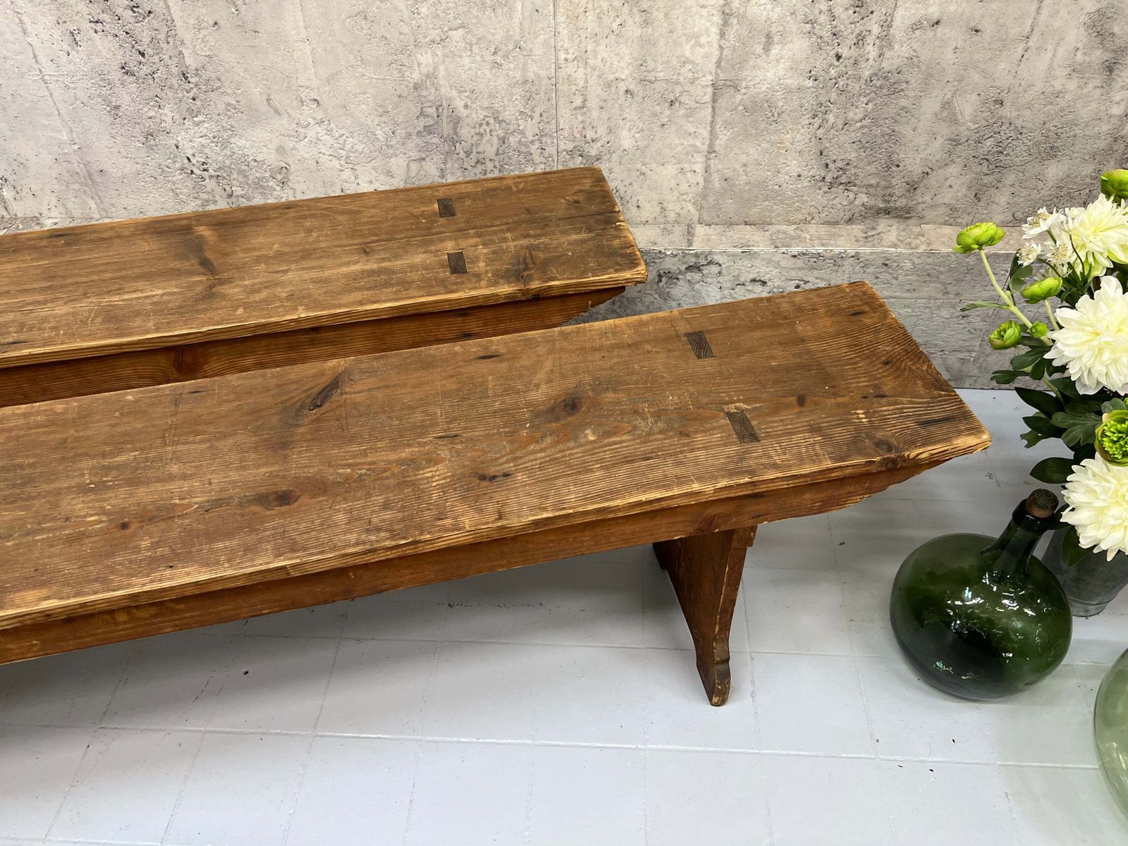 Pair Of Pitch Pine Vineyard Nearly 3m Long Benches photo for sale