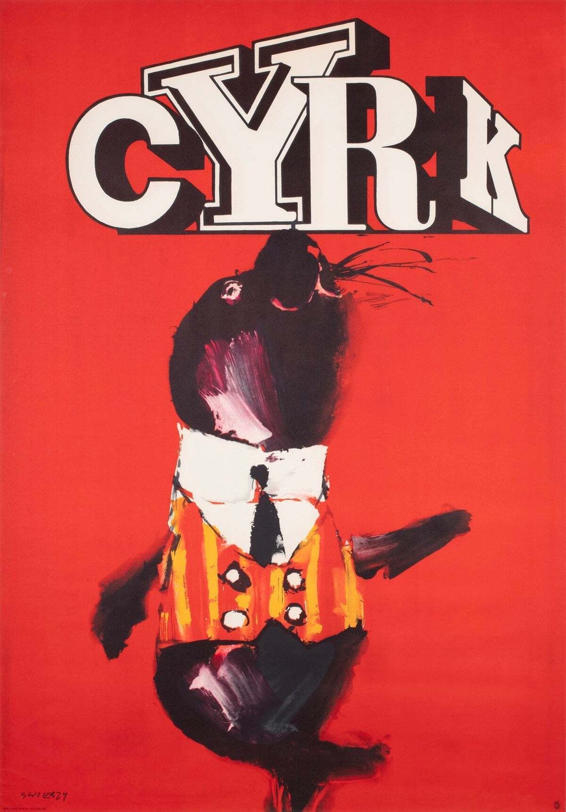 Affiche de cirque polonaise Cyrk, phoque en gilet, 1966, par Waldemar Swierzy