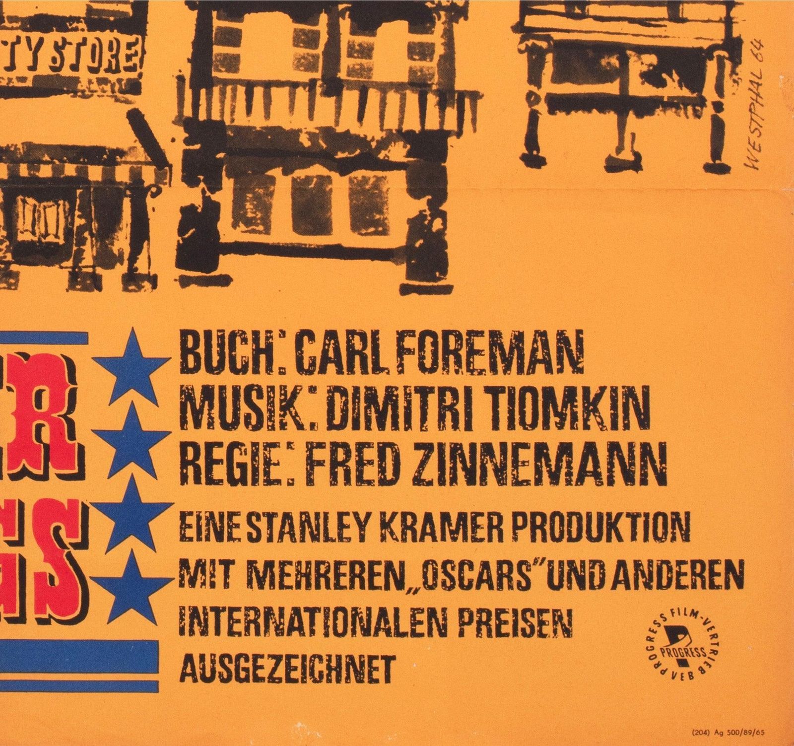 Affiche de cinéma A1 est-allemande pour High Noon, 1965, Fred Westphal photo vintage