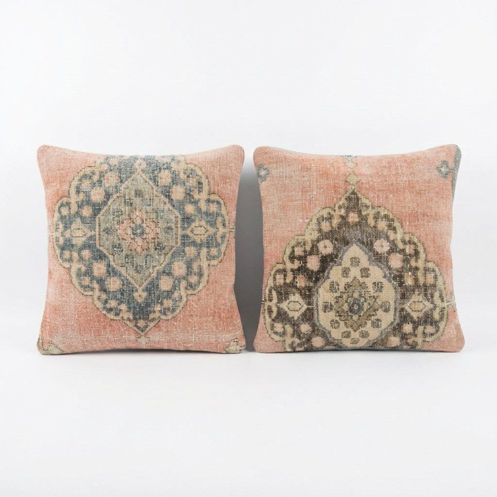 Turkish Oushak Rug Pillow Cover 60 X 60 Cm   Set Of Two