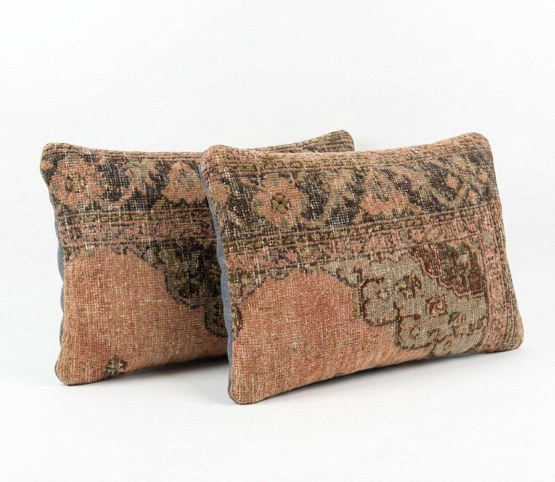 Turkish Oushak Lumbar Rug Pillow Cover 40 X 60 Cm   Set Of Two photo for sale