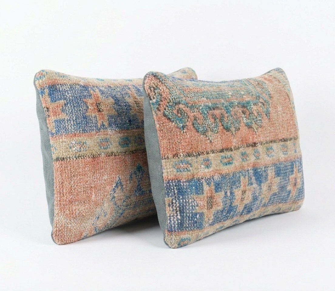 Turkish Wool Lumbar Rug Pillow Cover 40 X 60 Cm   Set Of Two photo for sale