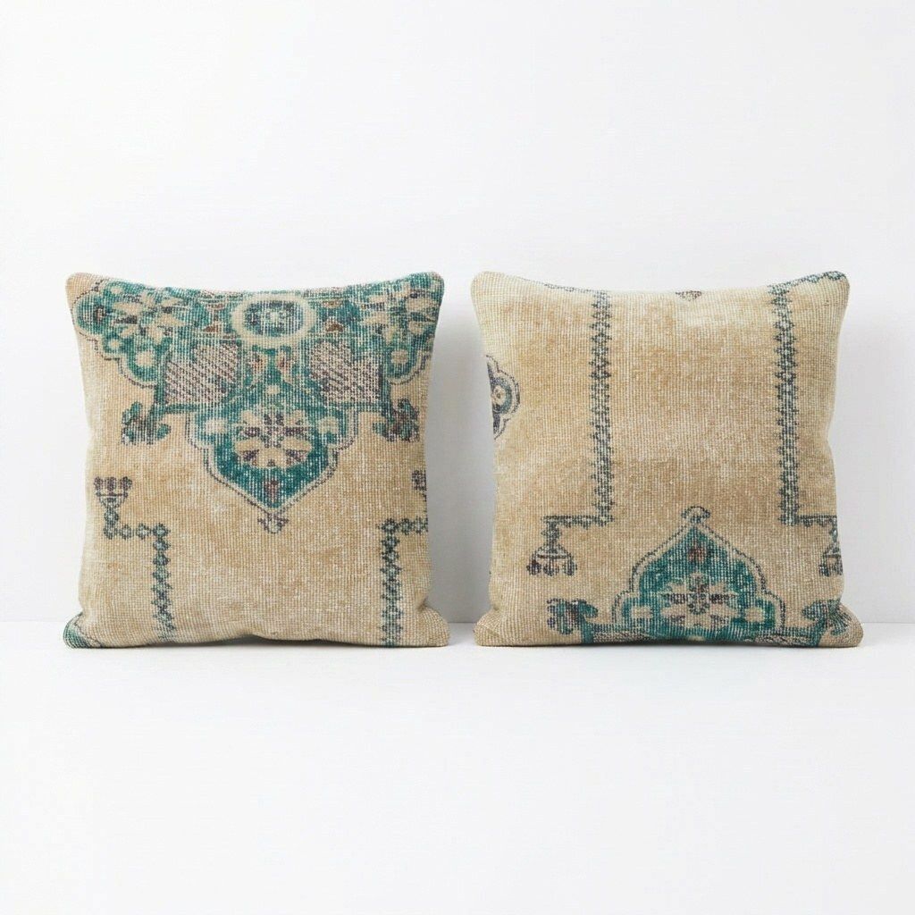 Anatolian Oushak Rug Pillow Cover 50 X 50 Cm   Set Of Two