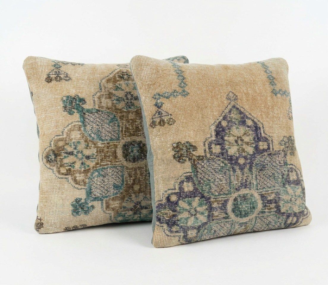 Housse de coussin en tapis anatolien 50 x 50 cm, lot de deux photo for sale
