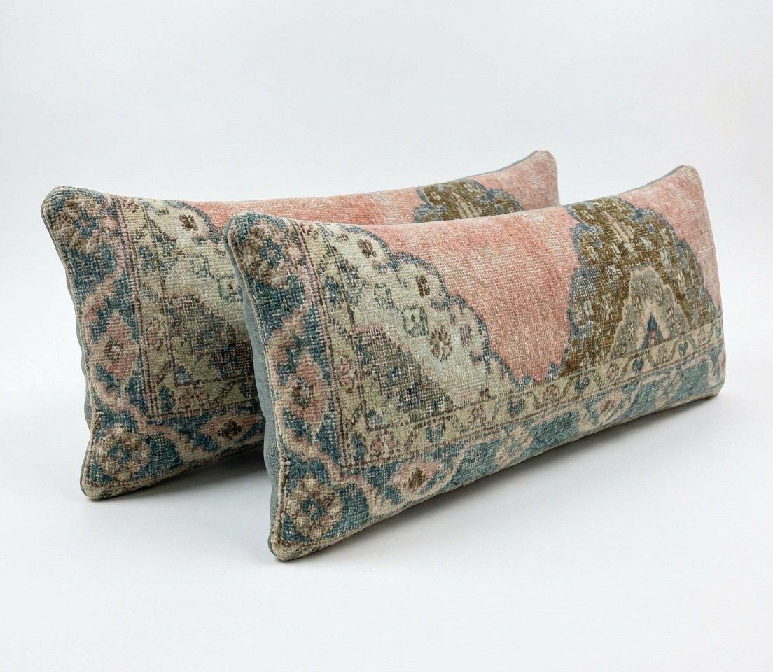 Housse de coussin bohème en kilim turc, 38 x 120 cm et 40 x 120 cm, lot de deux photo for sale