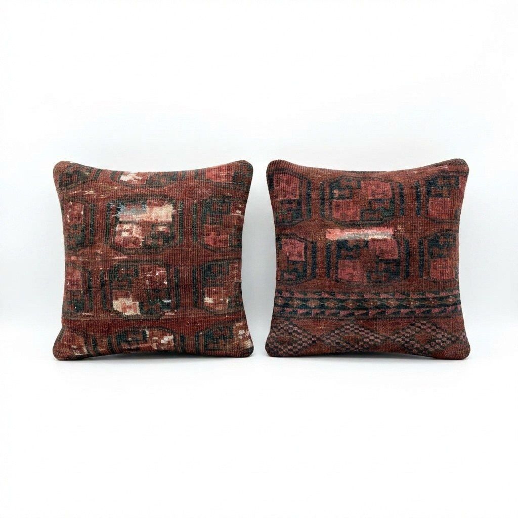 Housse de coussin en tapis Oushak turc, 50 x 50 cm, lot de deux