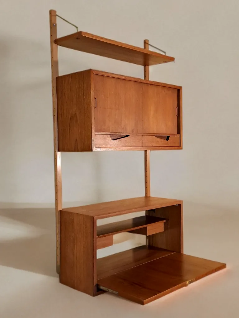 Secretary Wall Unit In Teak By Kjell Riise, Scandinavian Mid Century 1960s photo buy