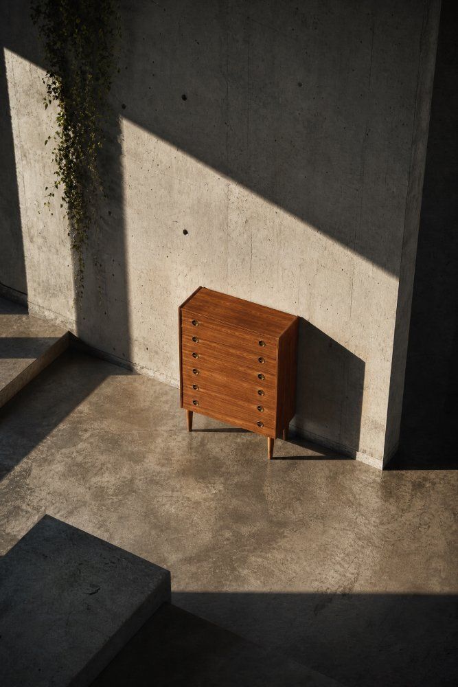 Mid Century Danish Modern High Teak Highboy With Brass Handles, 1960s photo buy