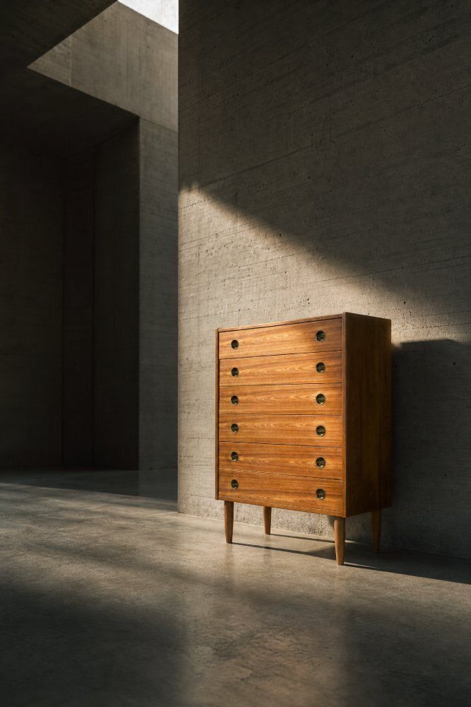 Mid Century Danish Modern High Teak Highboy With Brass Handles, 1960s photo vintage
