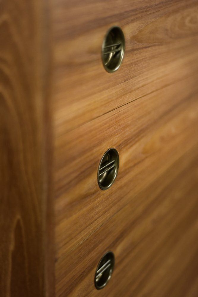 photo vinterior Mid Century Danish Modern High Teak Highboy With Brass Handles, 1960s