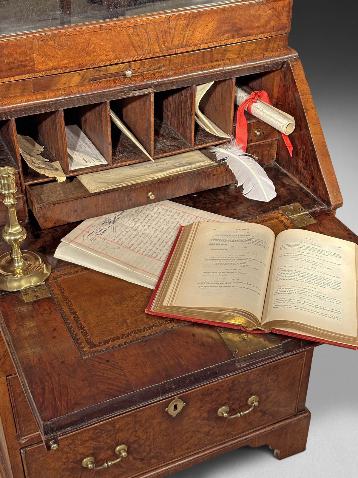 Queen Anne Period Burr Walnut Small Bureau Bookcase photo Furniture