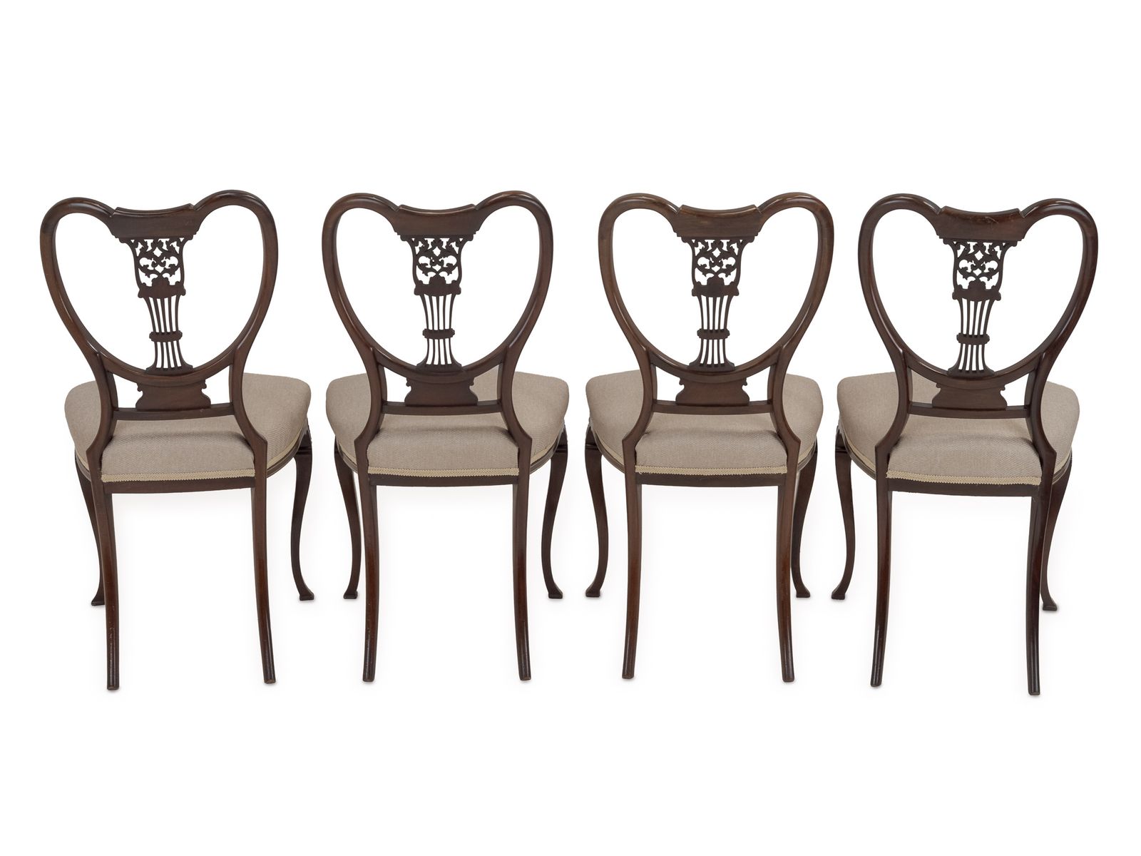 Set Of Four Fine Sheraton Revival Inlaid Mahogany Salon Chairs, C.1900 photo vintage