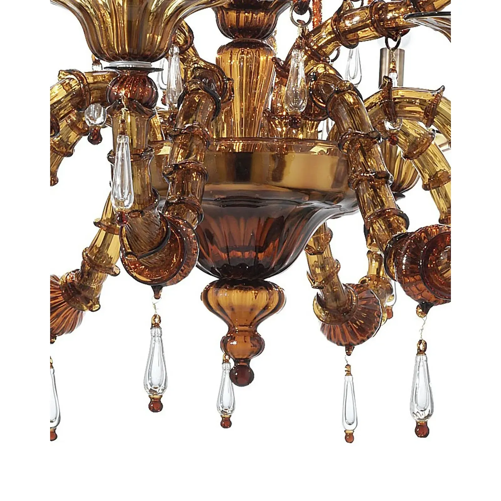 Handcrafted Modern Brown Ca’ Rezzonico Chandelier With Curled Murano Glass Details photo vinterior