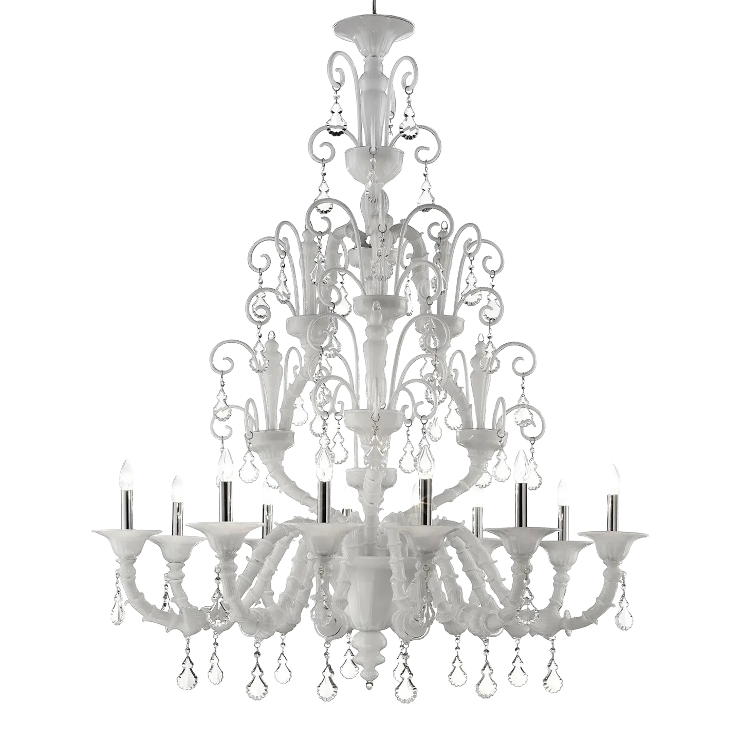 Handcrafted Modern White Ca’ Rezzonico Chandelier With Curled Murano Glass Details