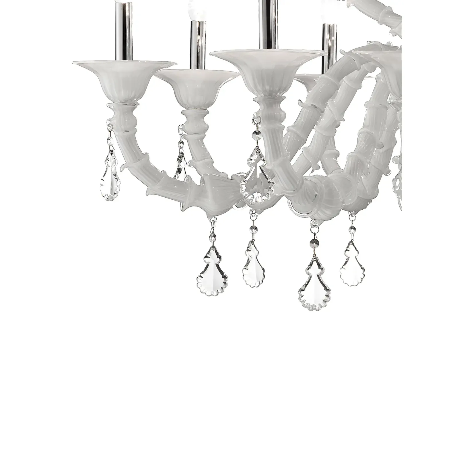 Handcrafted Modern White Ca’ Rezzonico Chandelier With Curled Murano Glass Details photo vinterior
