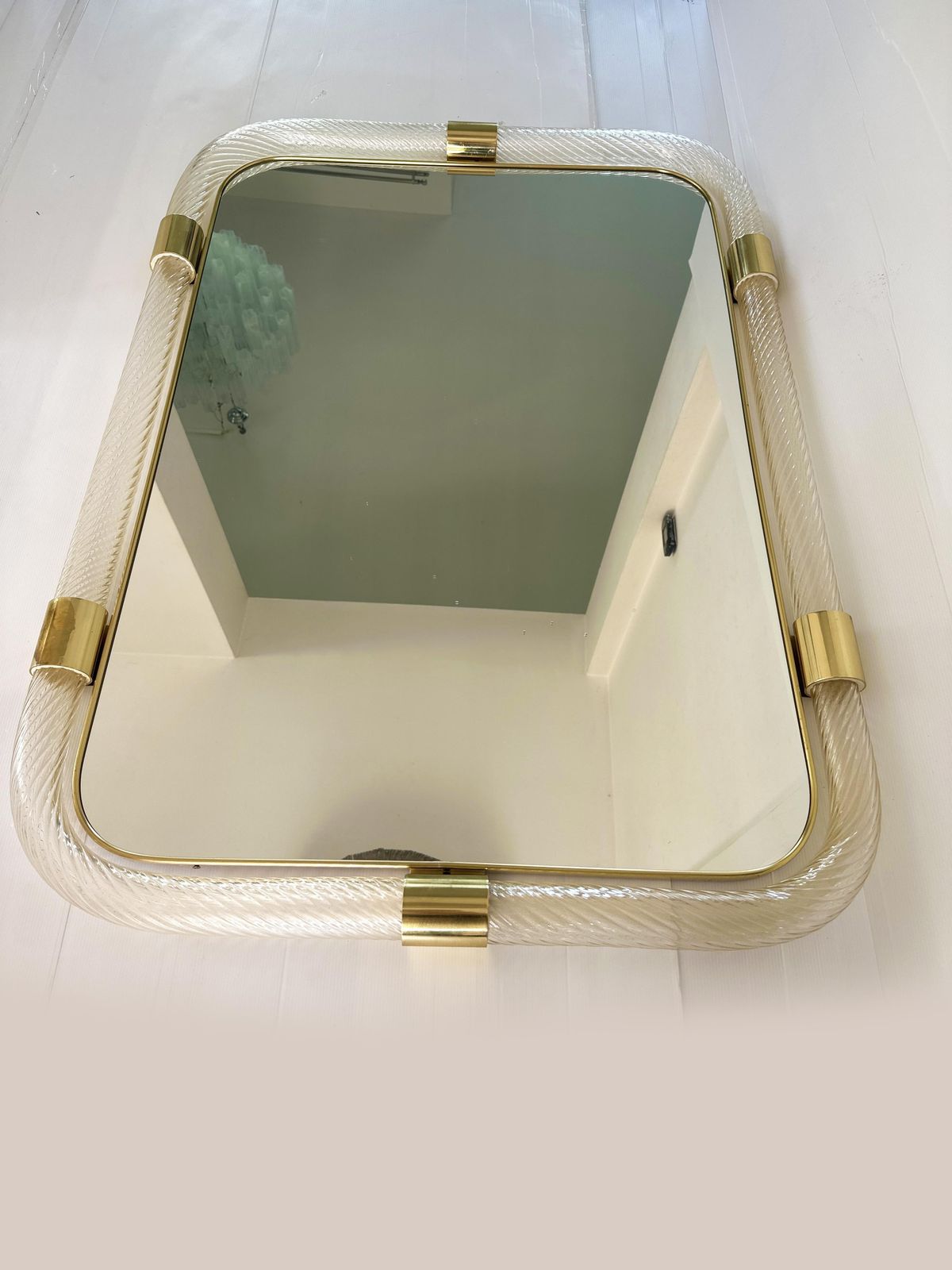 Scenographic Italian “Torciglione Torchon” Murano Glass Wall Mirror photo Home Decor