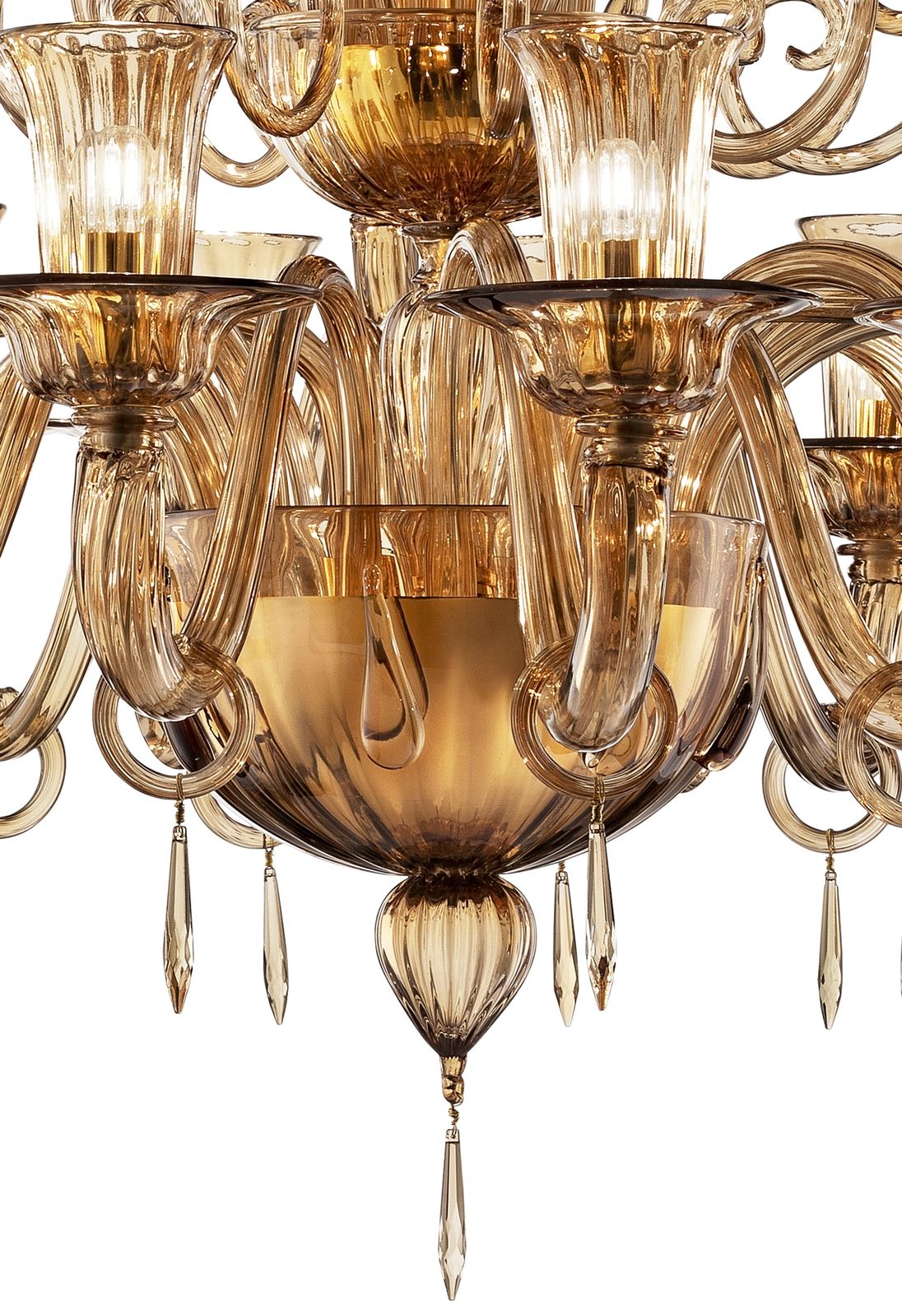 Contemporary Dark Amber "Pagliesco" Lively Curls Murano Glass Chandelier photo Lighting