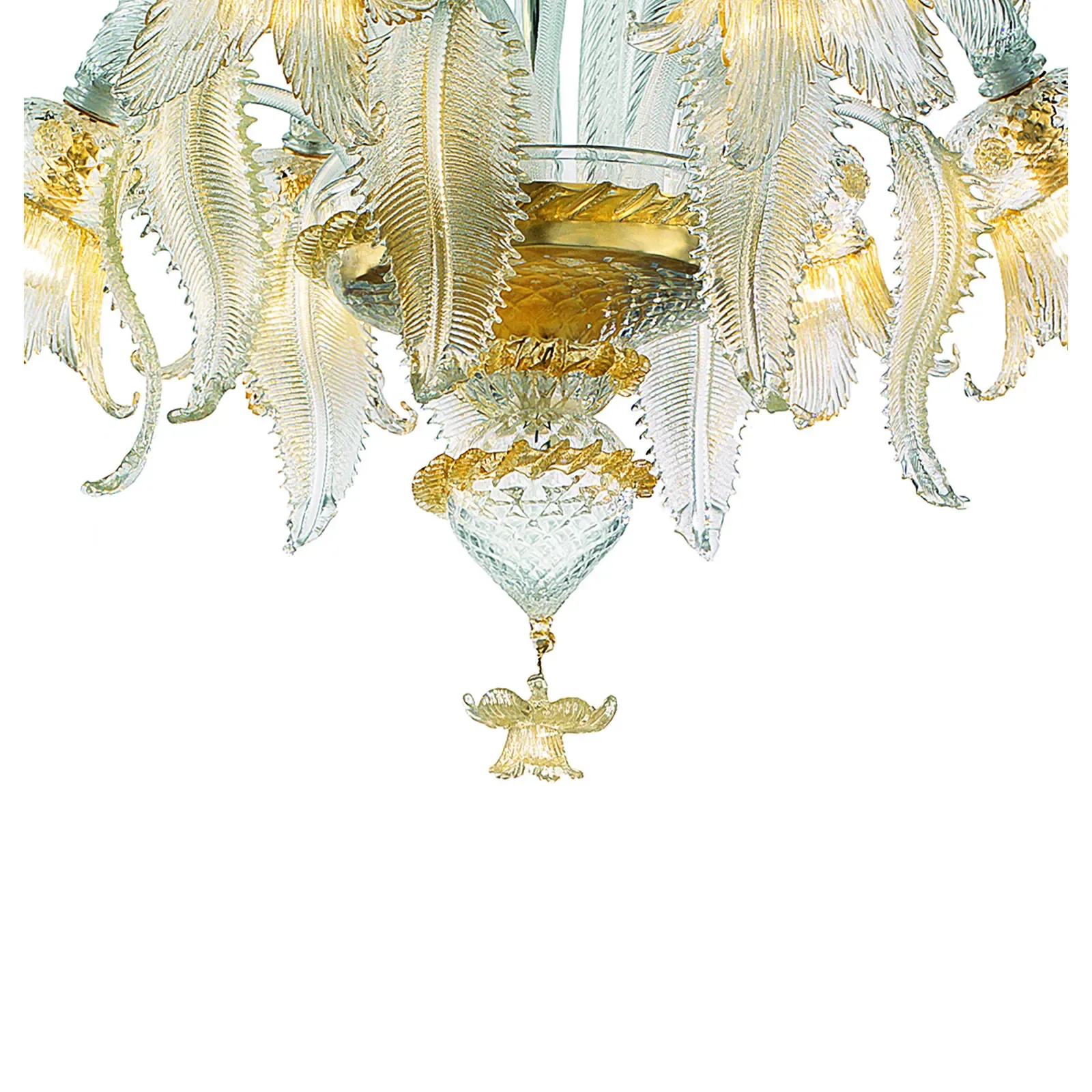 Ornate Clear And Gold Leaf Murano Glass Floral Chandelier — Italian Design photo furniture