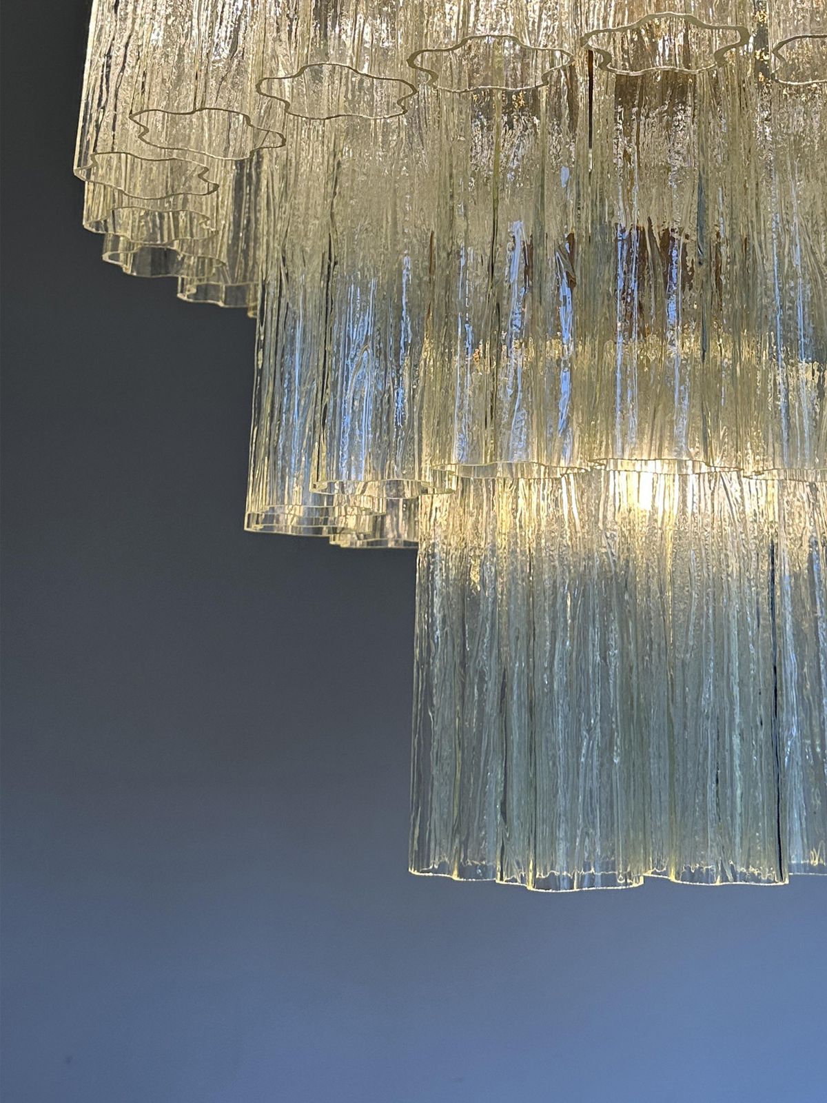 Scenographic Italian Hand Made Flush Mount With Old Crystal “Tronchi” Murano Glass photo Lighting