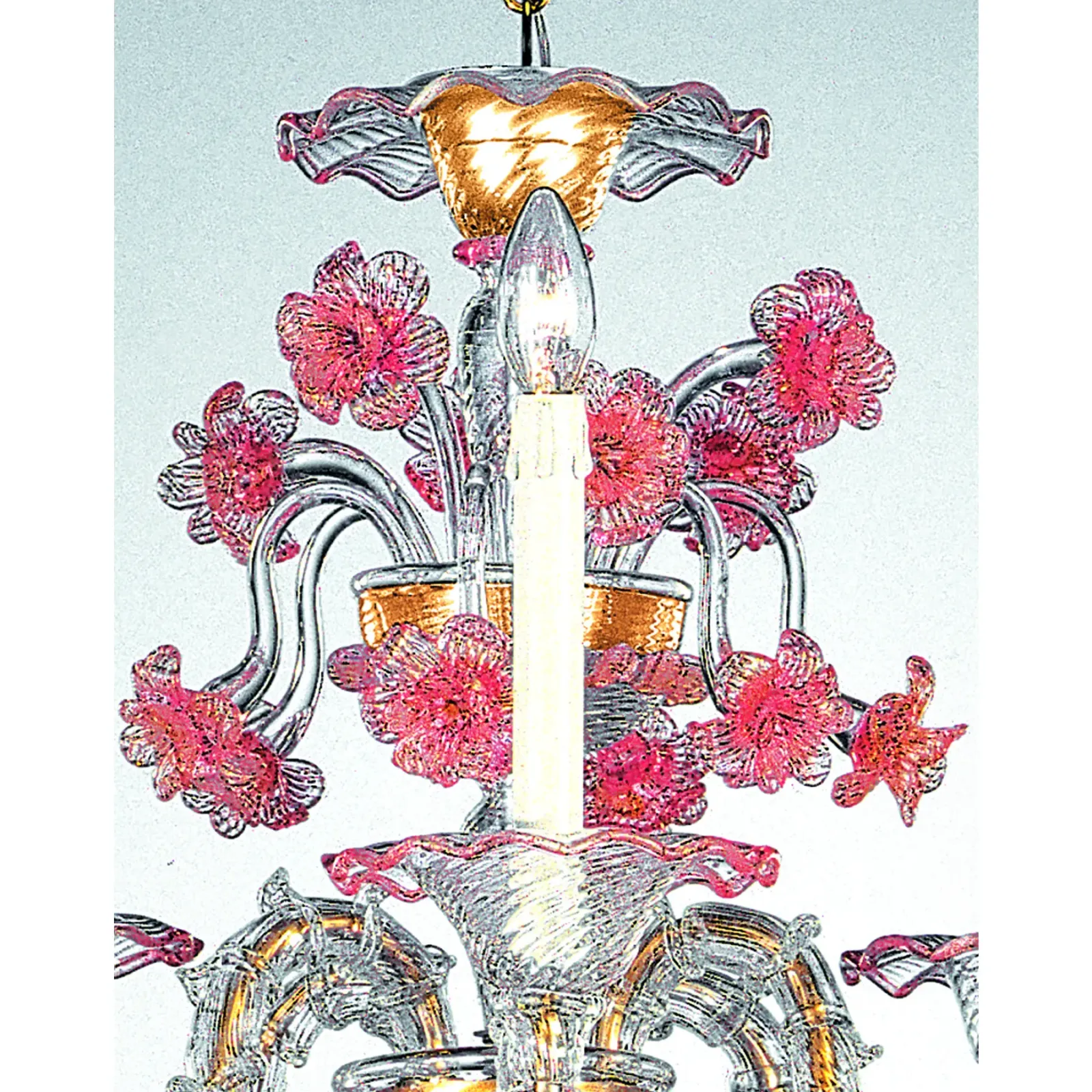 Luxury Pink And Transparent Venetian Murano Glass Chandelier photo vinterior