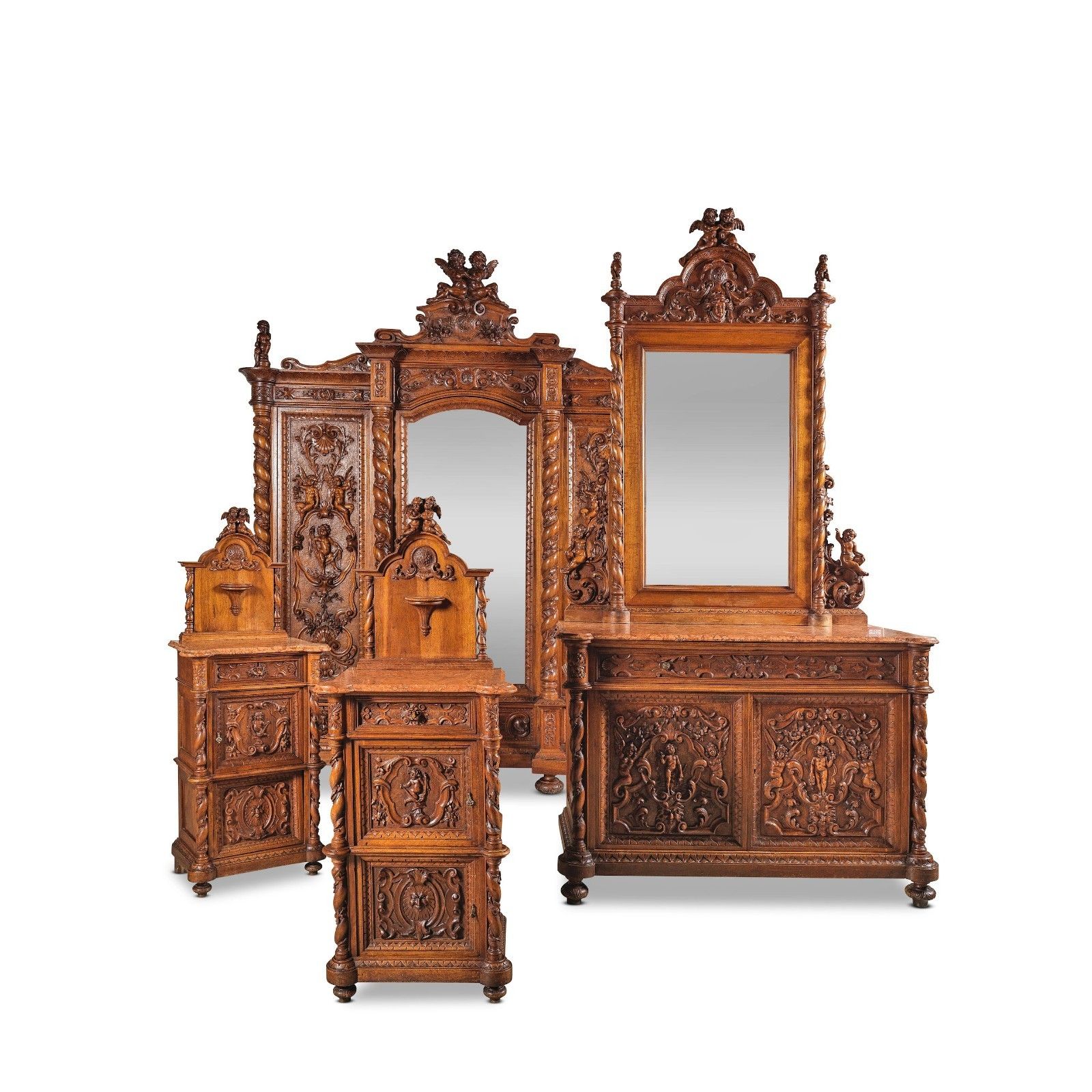 39950.0 Antique Italian Renaissance Bedroom Set Attr Luigi Frullini 19th Century Chateau photo