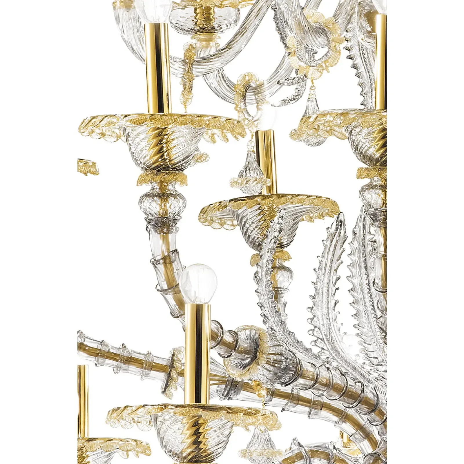 Elegant Huge Ca’ Rezzonico Murano Glass Chandelier With Gold Accents And Leaves photo furniture