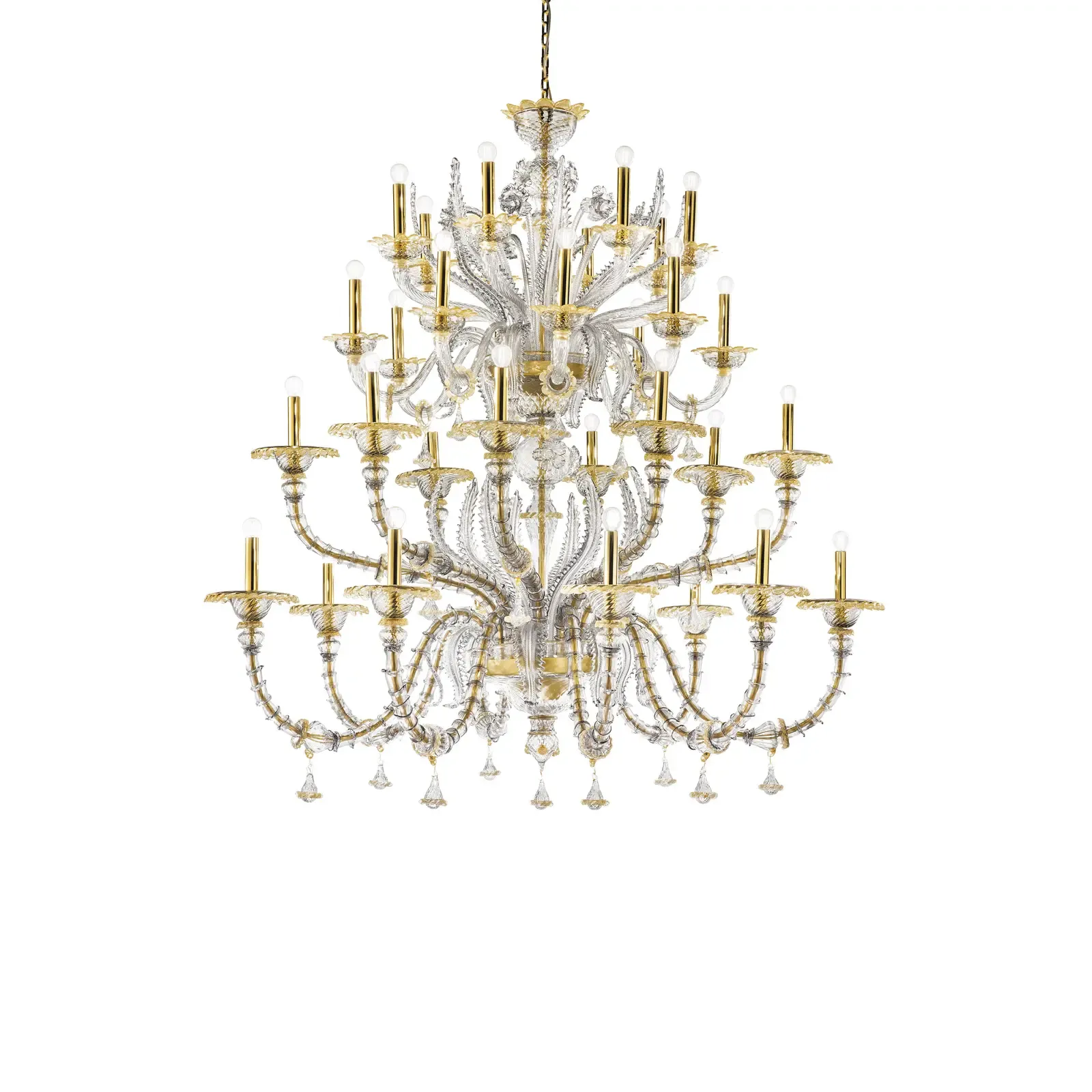 Elegant Huge Ca’ Rezzonico Murano Glass Chandelier With Gold Accents And Leaves photo 45134.0