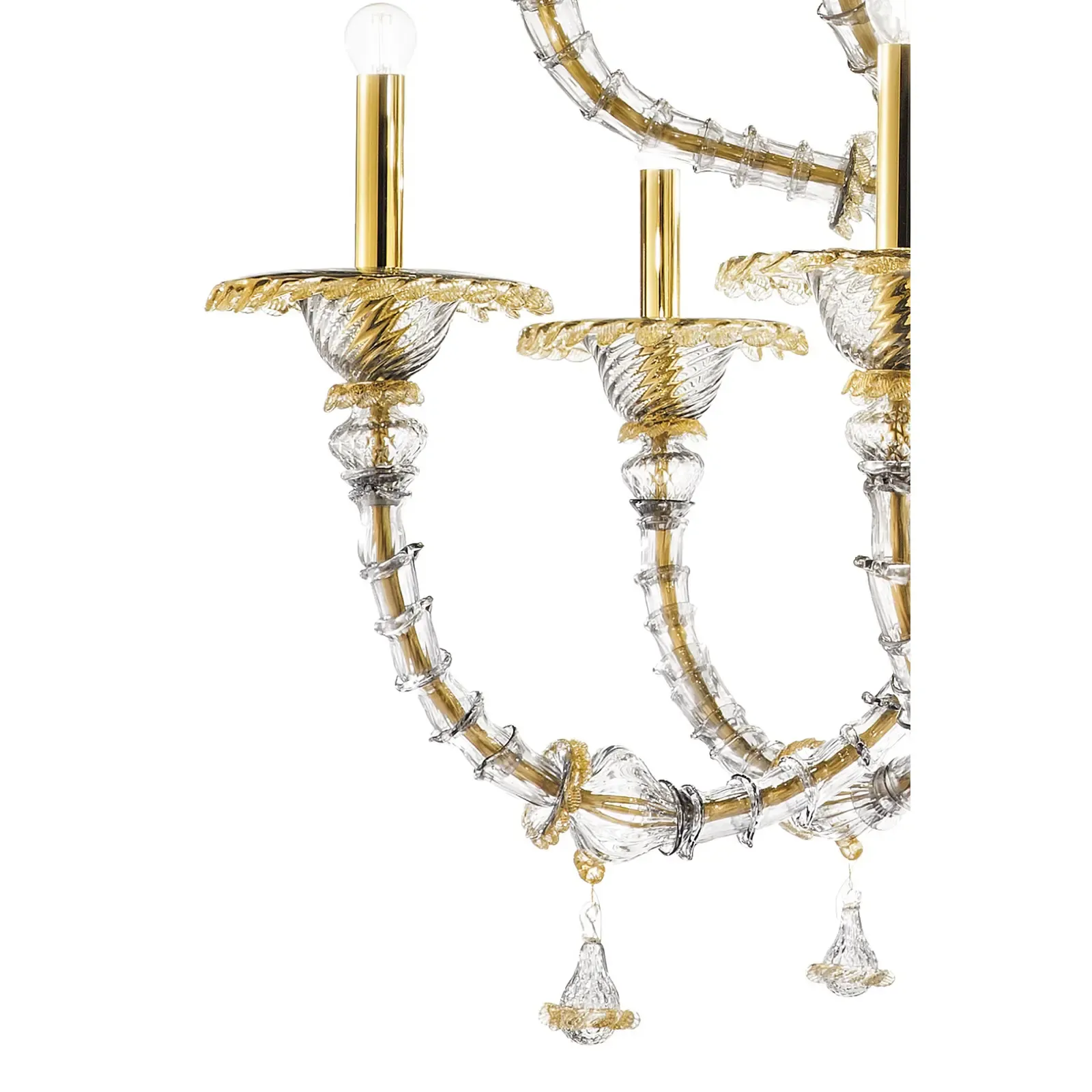 Elegant Huge Ca’ Rezzonico Murano Glass Chandelier With Gold Accents And Leaves photo vinterior