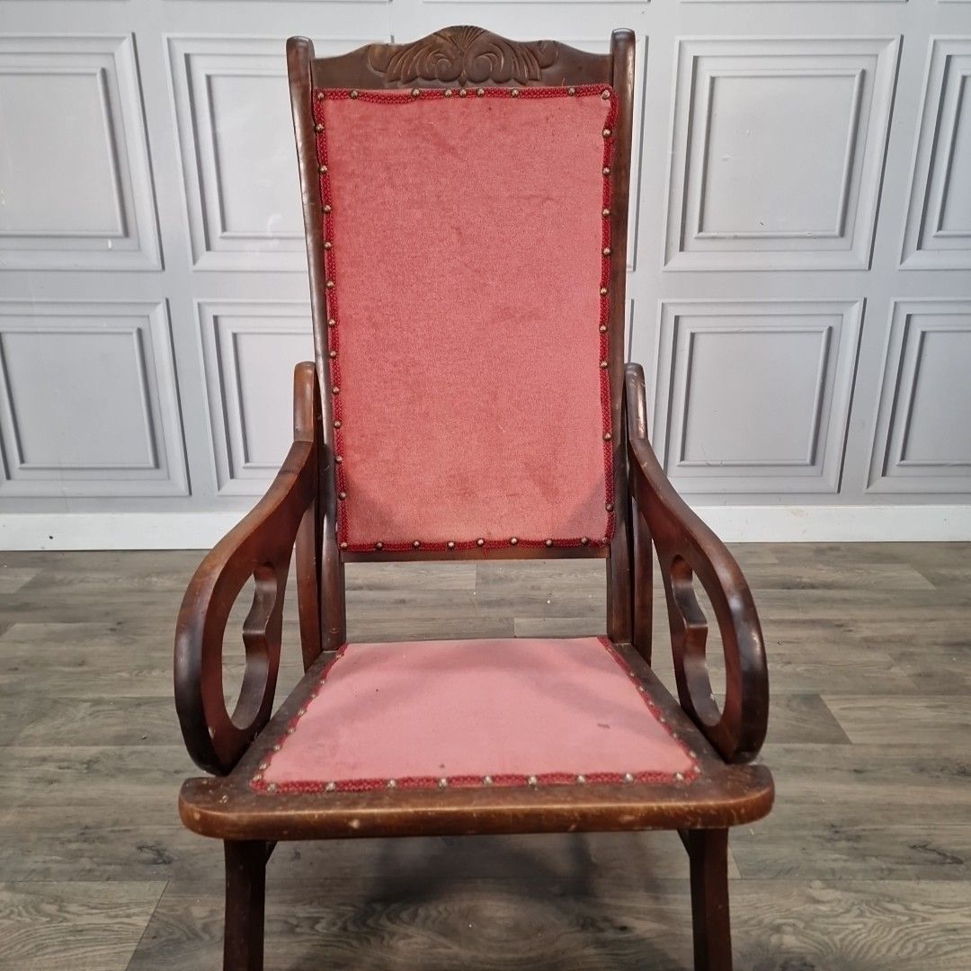 Vintage High Back Armchair Solid Hardwood Antique Arts & Crafts Style Chair photo Furniture
