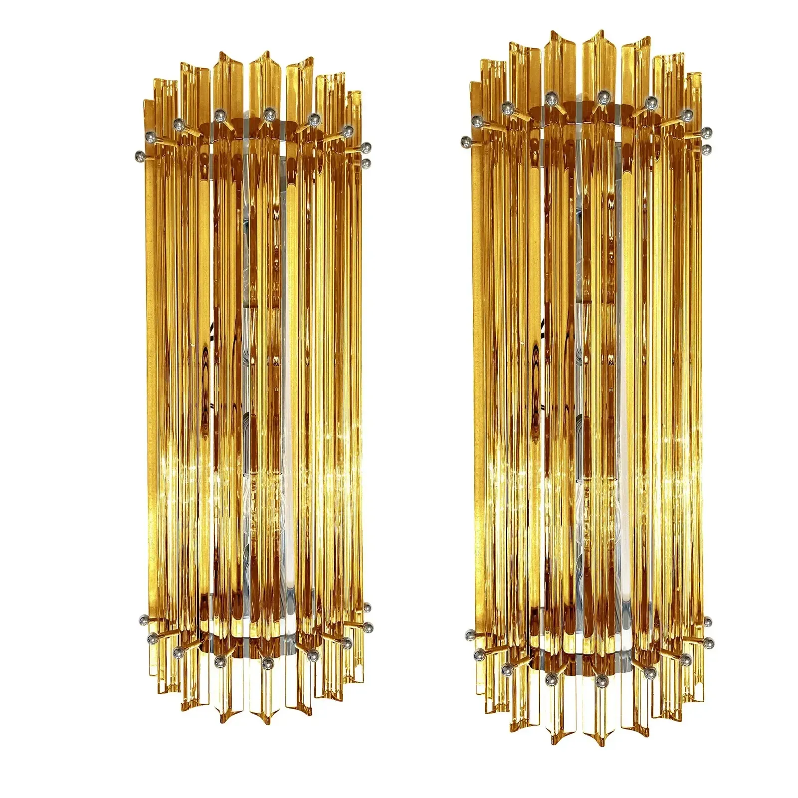 Modern Amber “Triedro” Murano Glass Wall Sconce In Venini Design   Lot Of 4 photo furniture