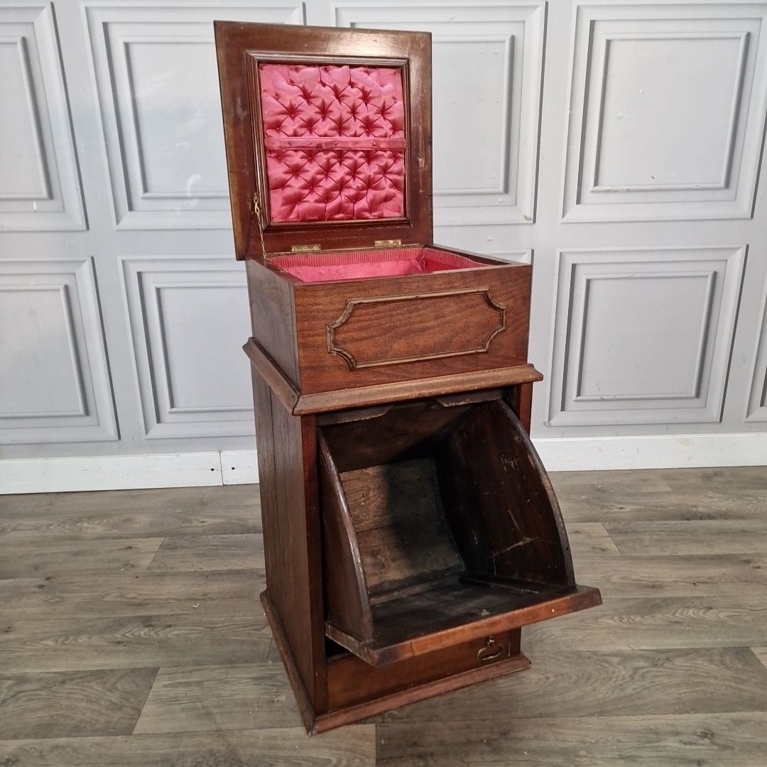 Antique Edwardian Coal Purdonium Cabinet Scuttle Wooden Mahogany Bedside Table photo Furniture