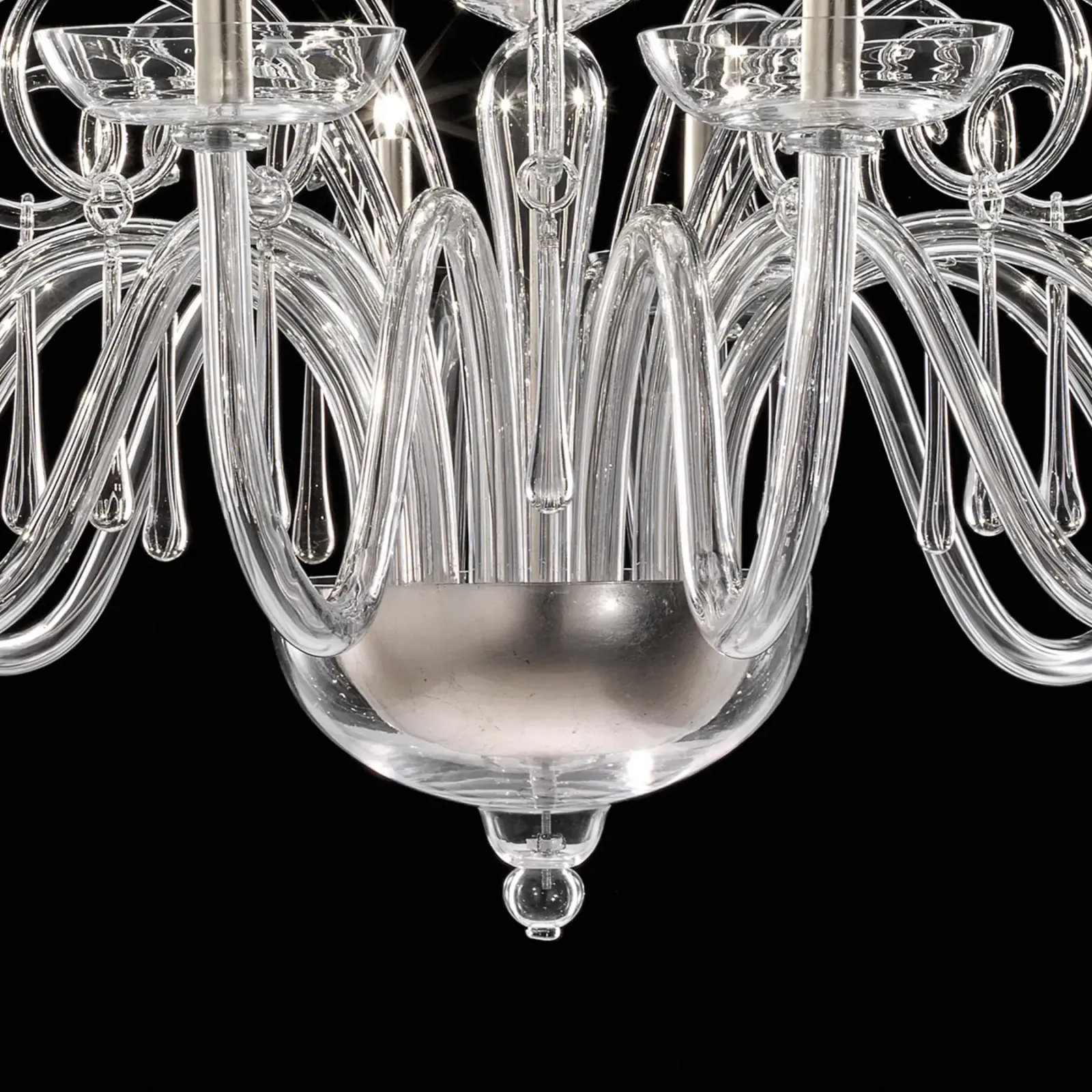 Grand Venetian “Curls” Murano Glass Chandelier In Clear Glass photo vinterior