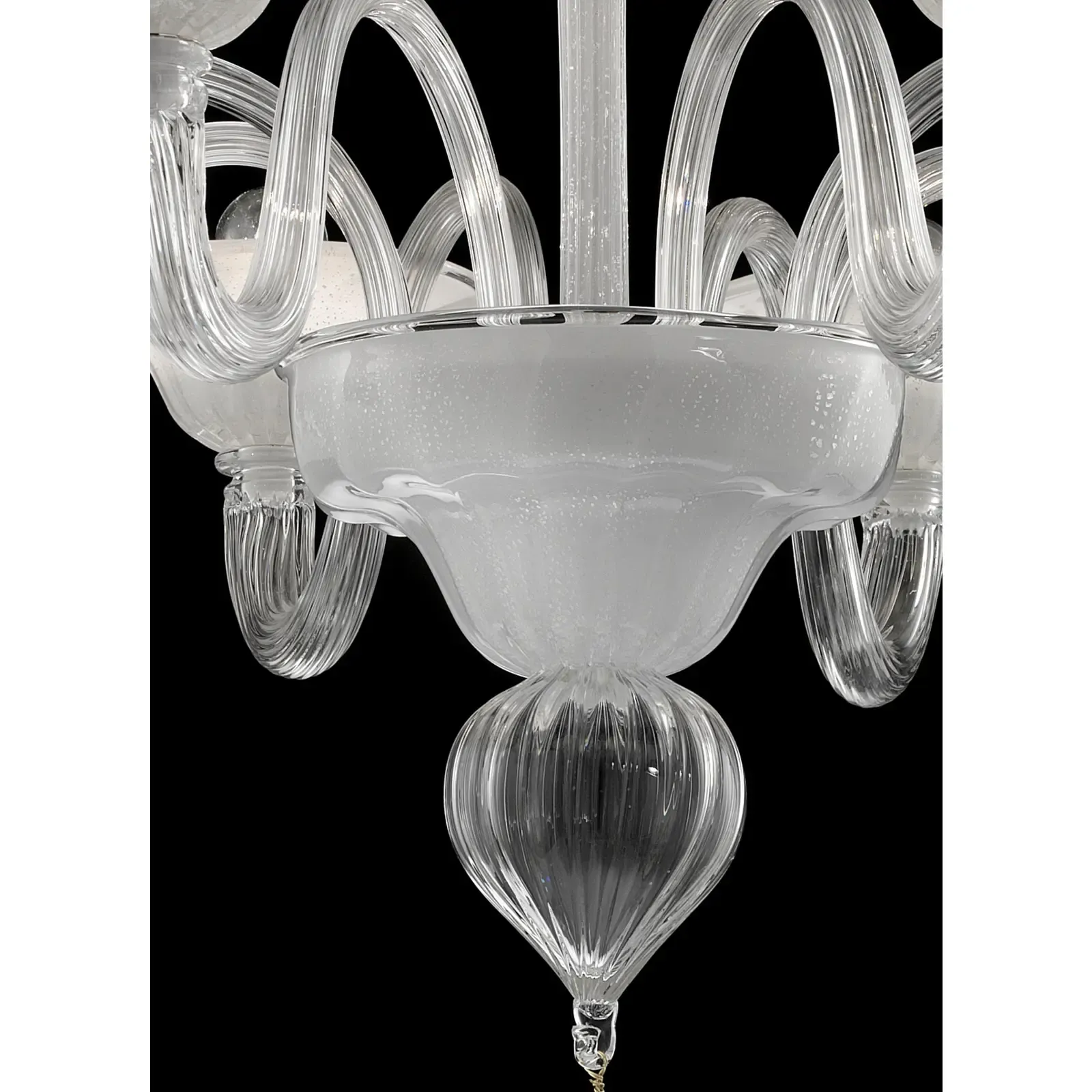 Modern Venetian Murano Glass Chandelier In Transparent And White Tones With Silver Leaf photo vinterior