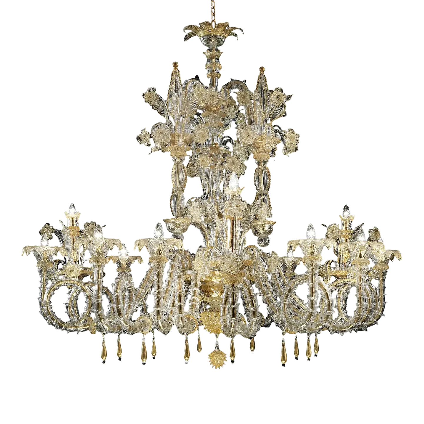 Handcrafted Imperial Venetian Murano Glass Ca’ Rezzonico Chandelier With Gold Details