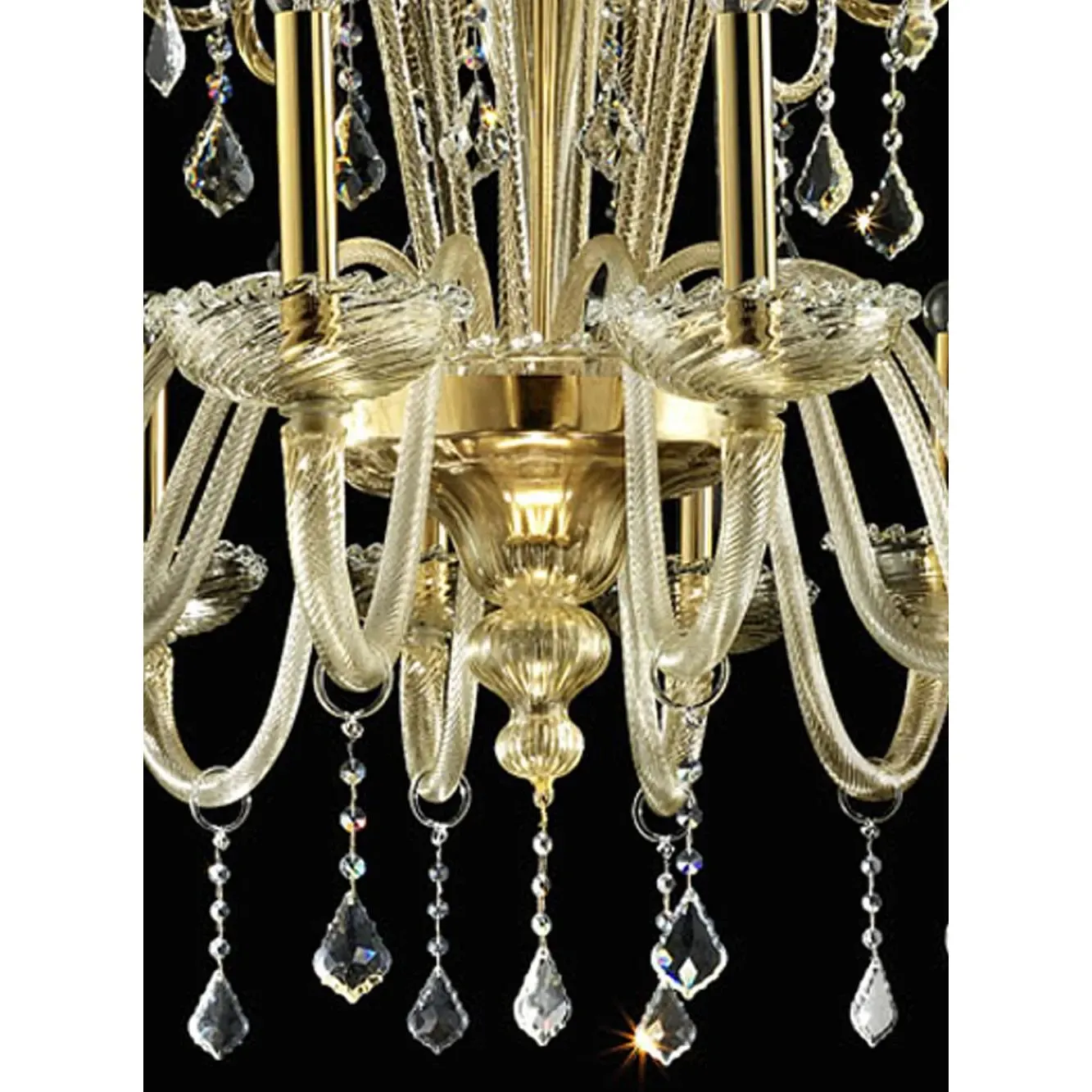 Ornate Imperial Venetian Chandelier With Gold Curled Murano Glass photo 34036.0
