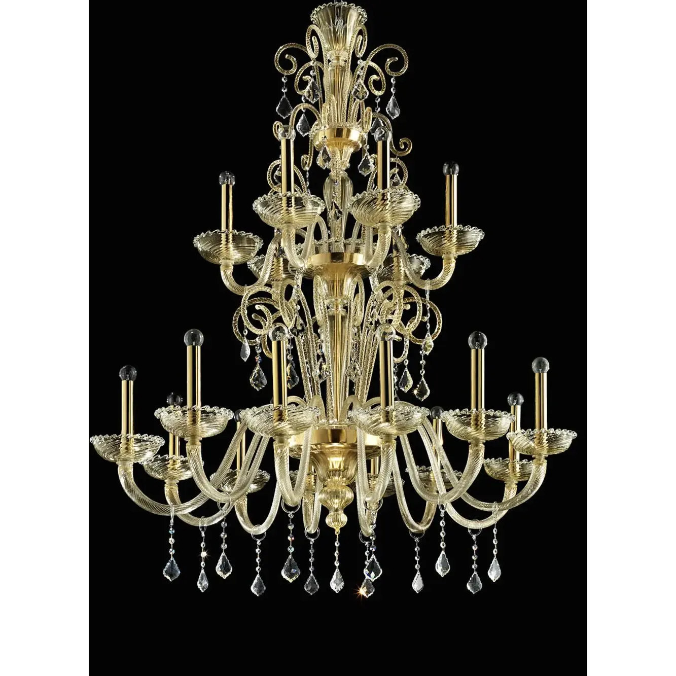 Ornate Imperial Venetian Chandelier With Gold Curled Murano Glass photo vintage