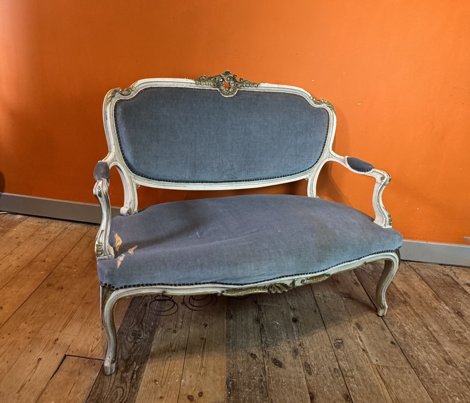 Antique French Two Seat Painted Sofa In Louis XV Style For Recovering photo furniture