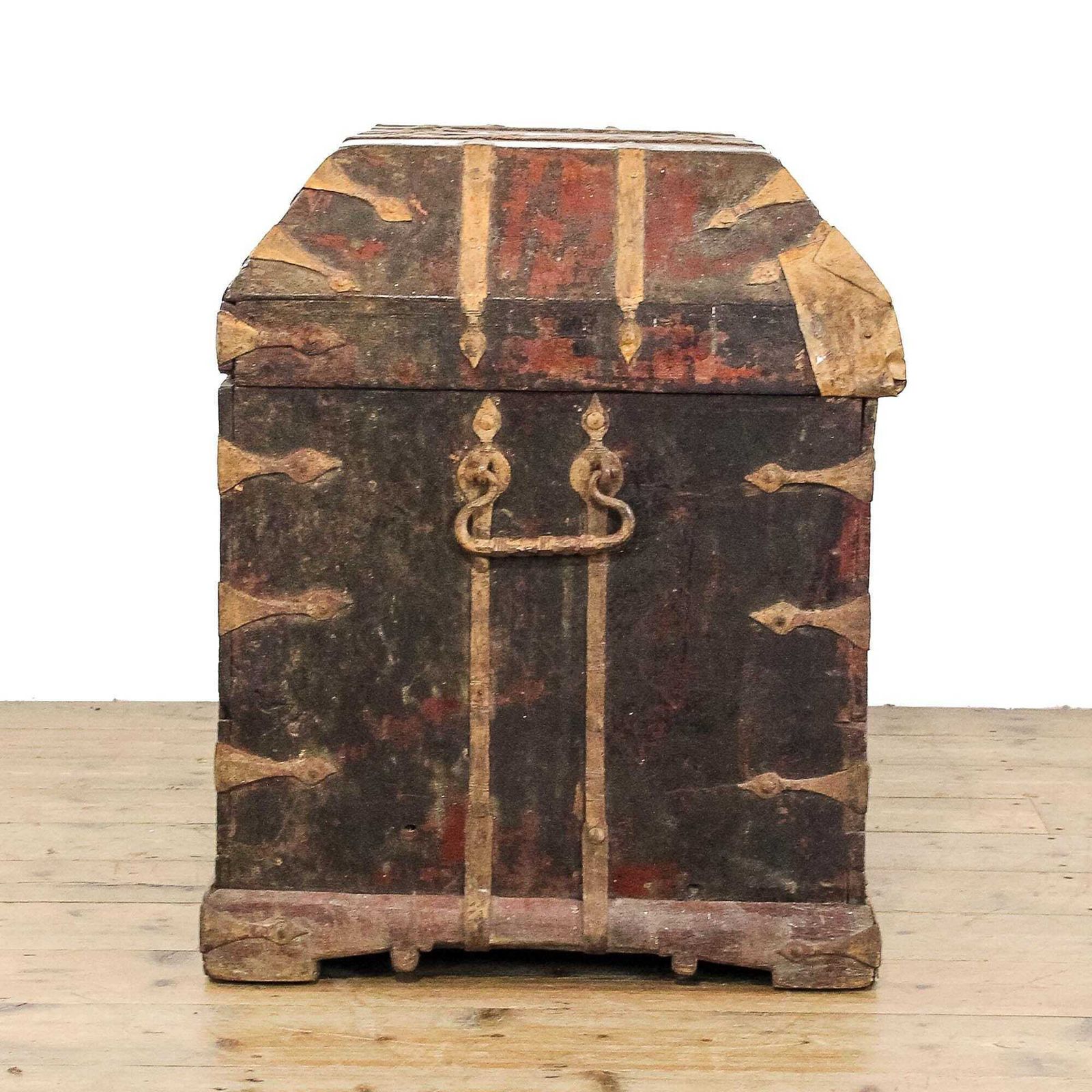 Antique 19th Century Iron Bound Trunk | Antique Furniture | Antique Trunk | Antique Storage | Pine Trunks | Blanket Box (M 5955) photo 595.0