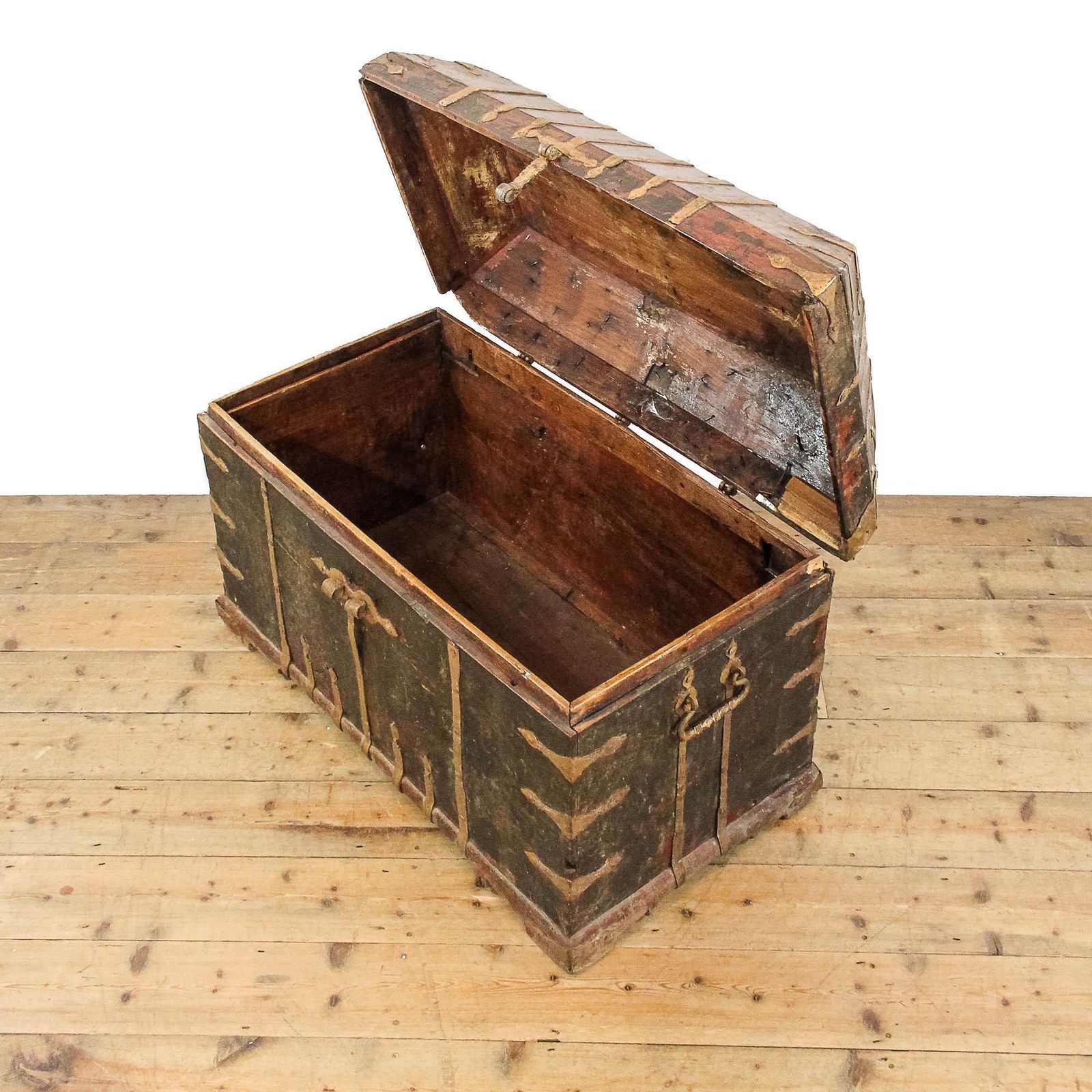 Antique 19th Century Iron Bound Trunk | Antique Furniture | Antique Trunk | Antique Storage | Pine Trunks | Blanket Box (M 5955) photo buy