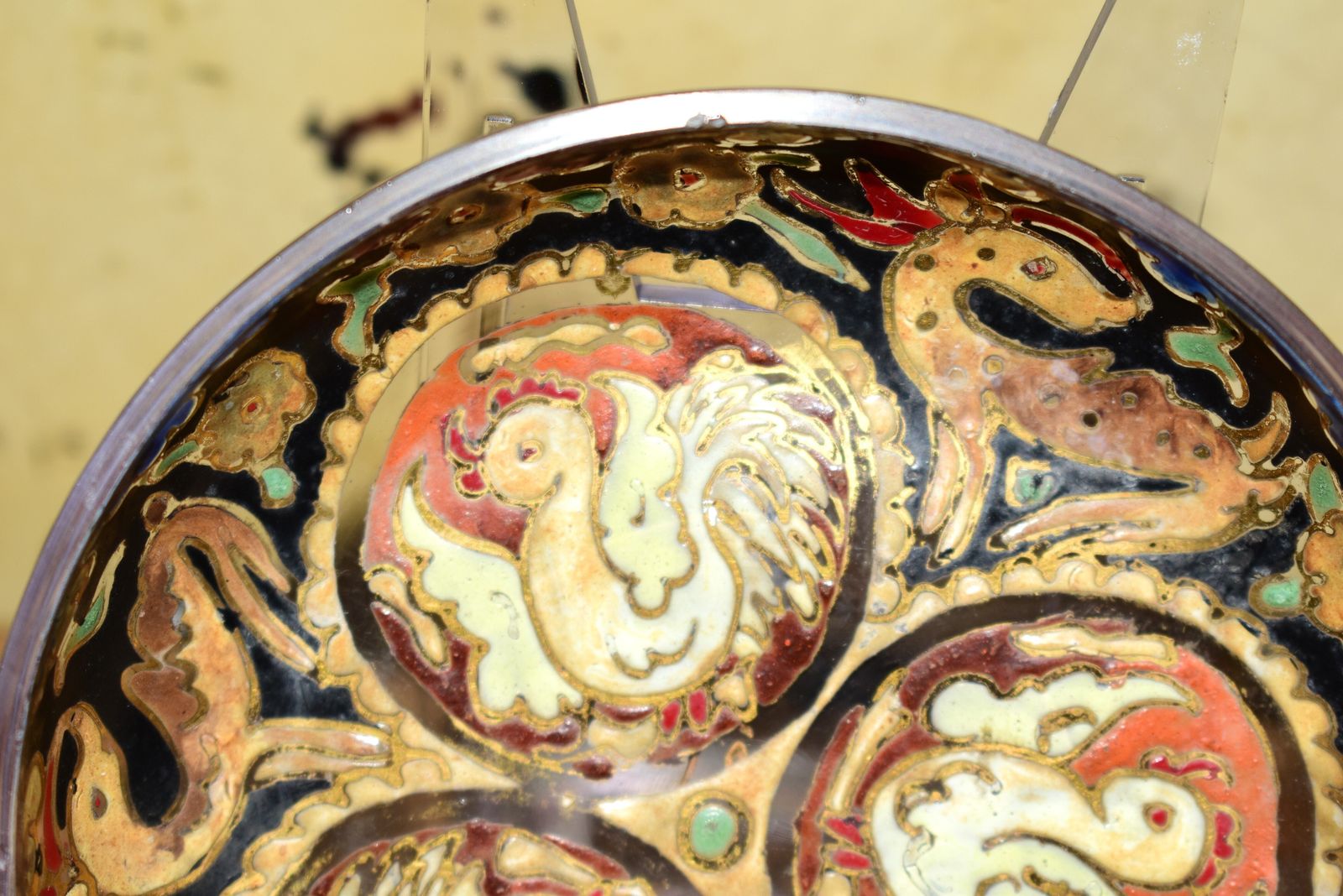 Mudejar Style Hand Painted Decorative Glass Dish By José Cire Royo C.1960 photo for sale