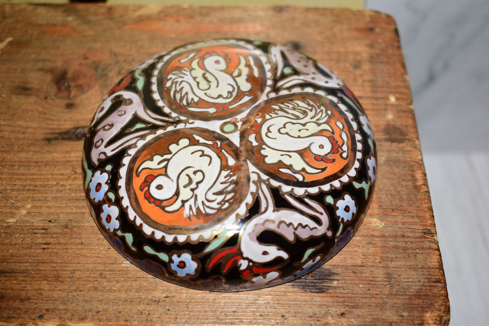 photo vinterior Mudejar Style Hand Painted Decorative Glass Dish By José Cire Royo C.1960