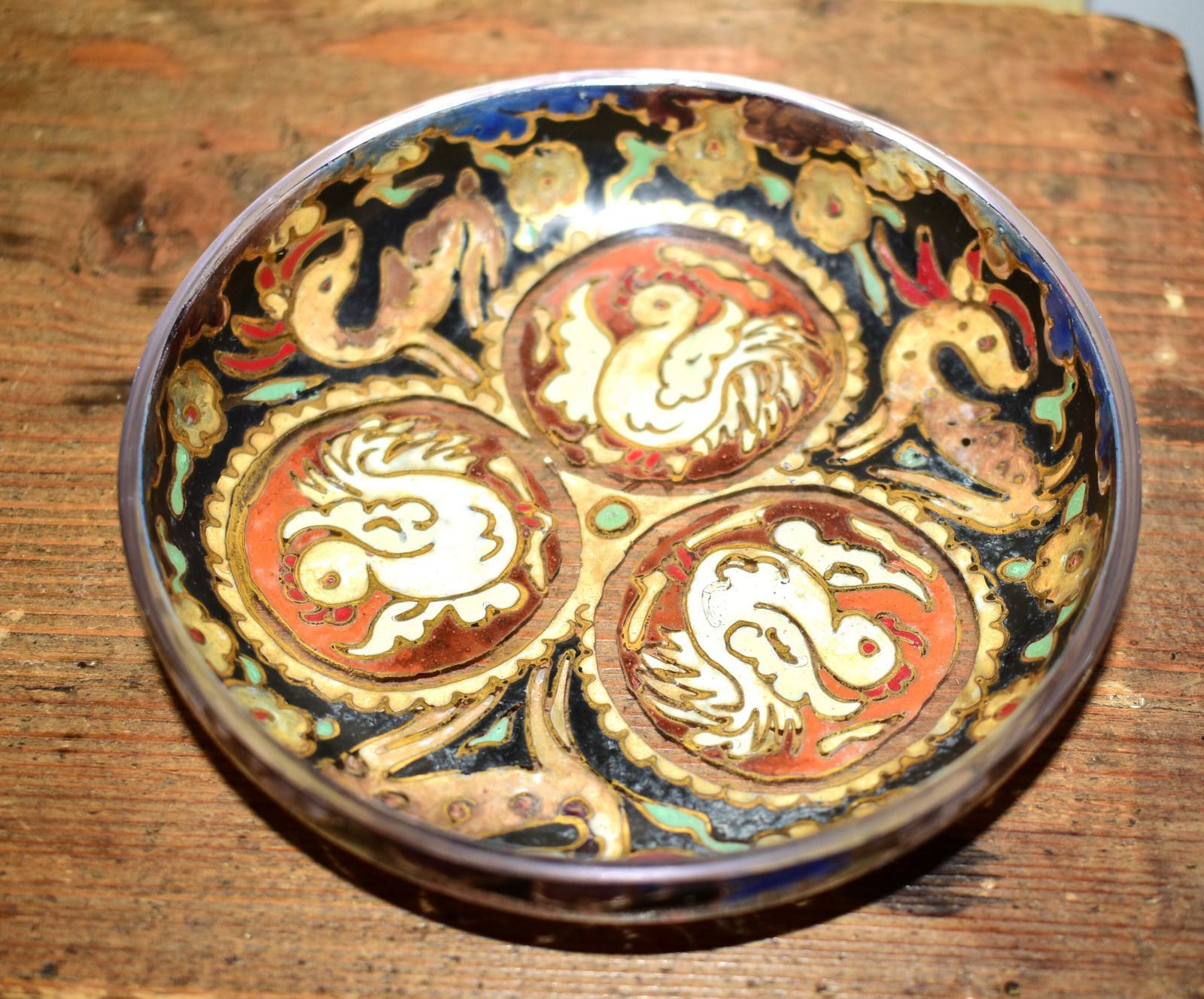 Mudejar Style Hand Painted Decorative Glass Dish By José Cire Royo C.1960
