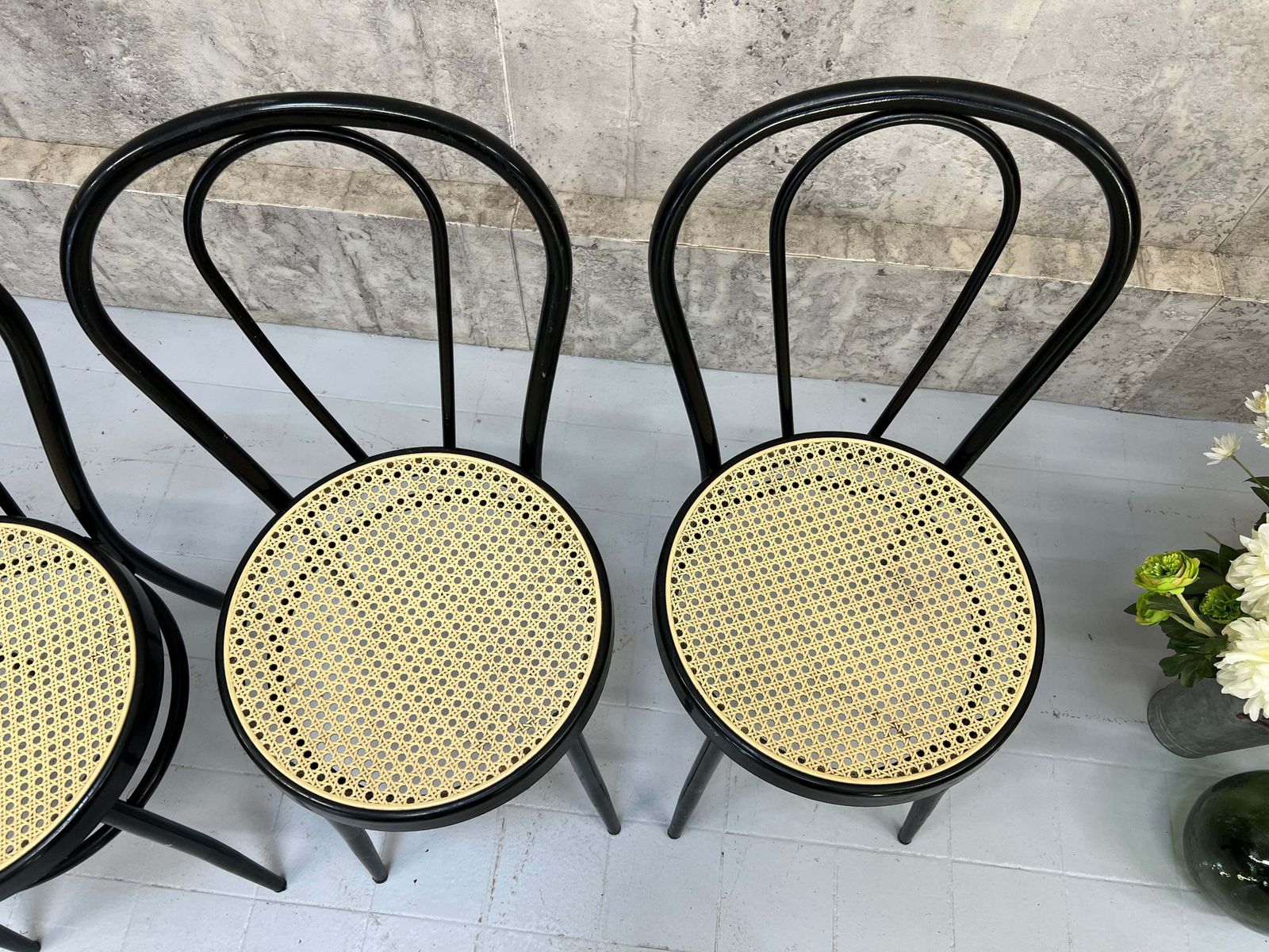 Set Of 4 Black Round Back Black French Bistro Chairs photo 595.0