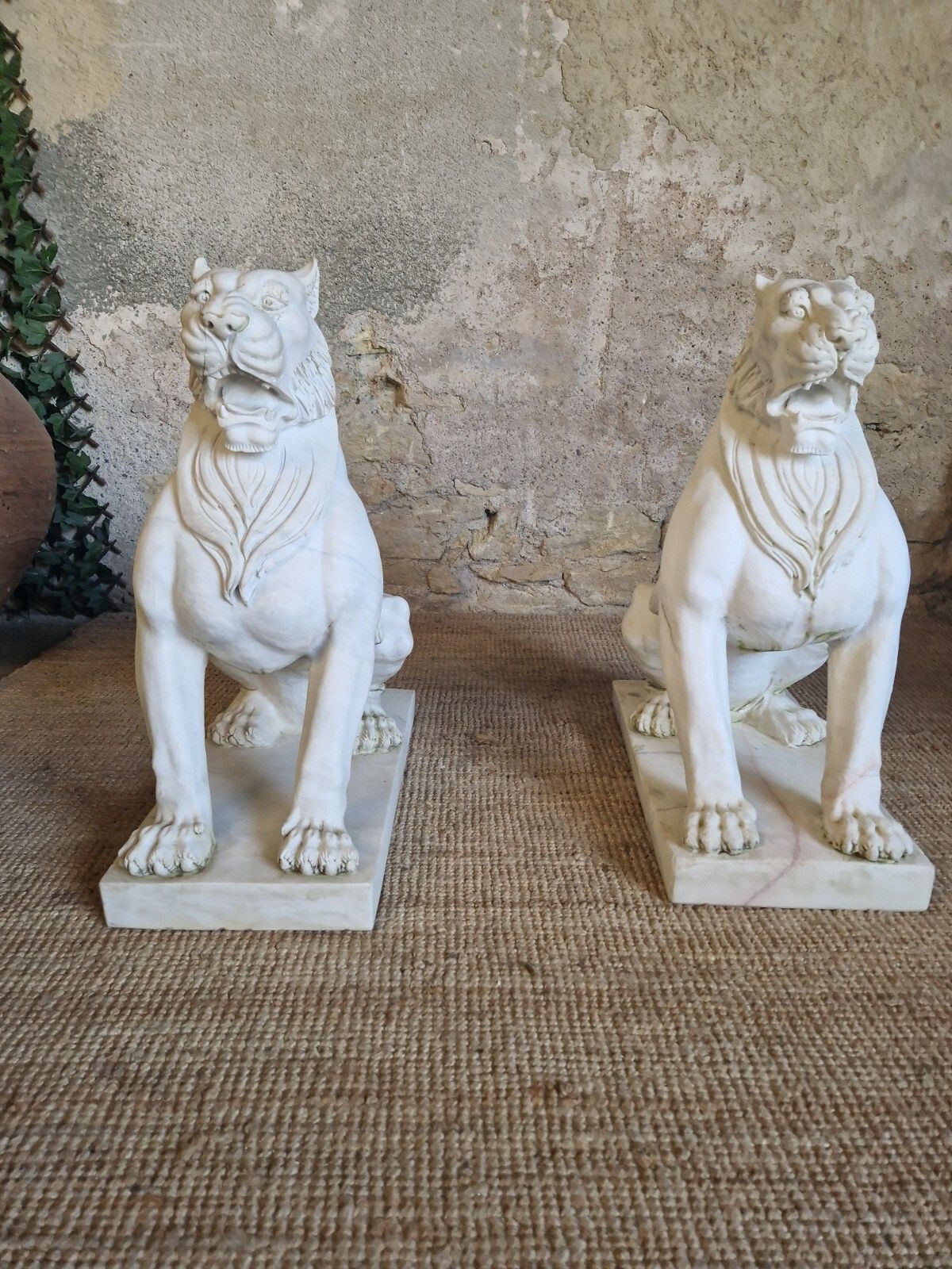 2900.0 Pair Of Art Deco Life Size Marble Guarding Lions Statues photo