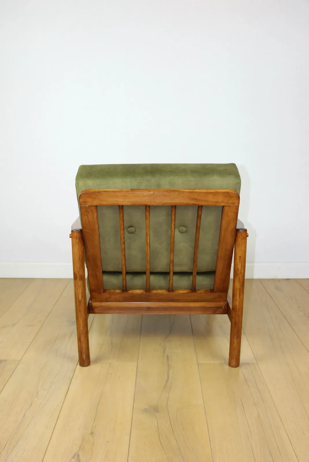 Wooden Armchair Designed By Z. Baczyk Vintage, Olive Green Velvet photo buy