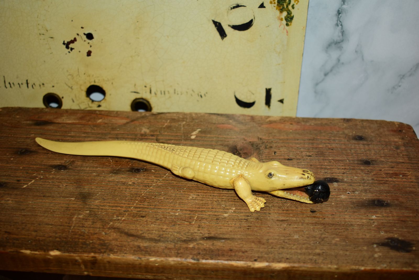 Rare 1920s Celluloid Alligator Letter Opener & Pencil Holder Set photo for sale