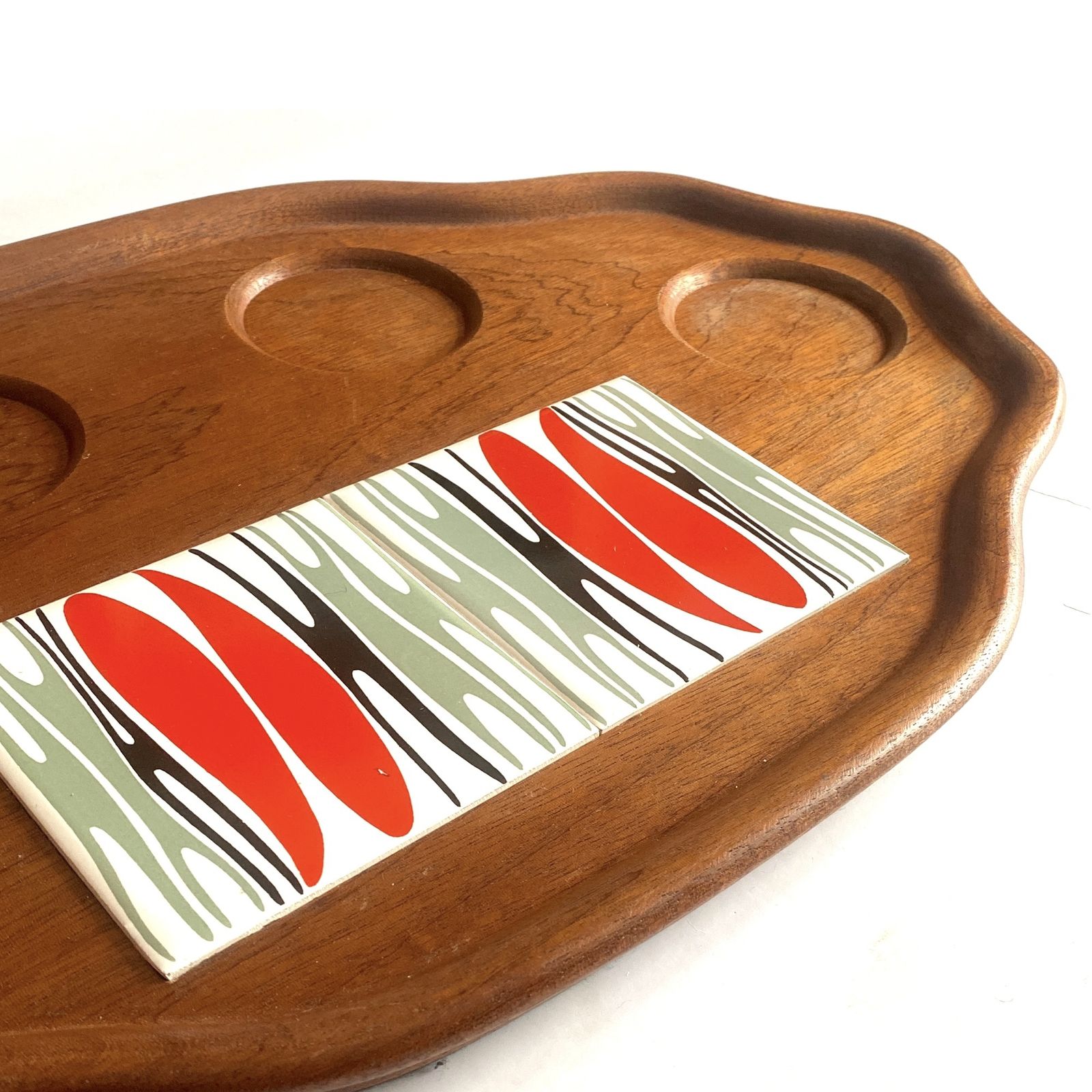 Large Mid Century Modern Drinks Tray With Tiled Section, 1960s Barware photo for sale