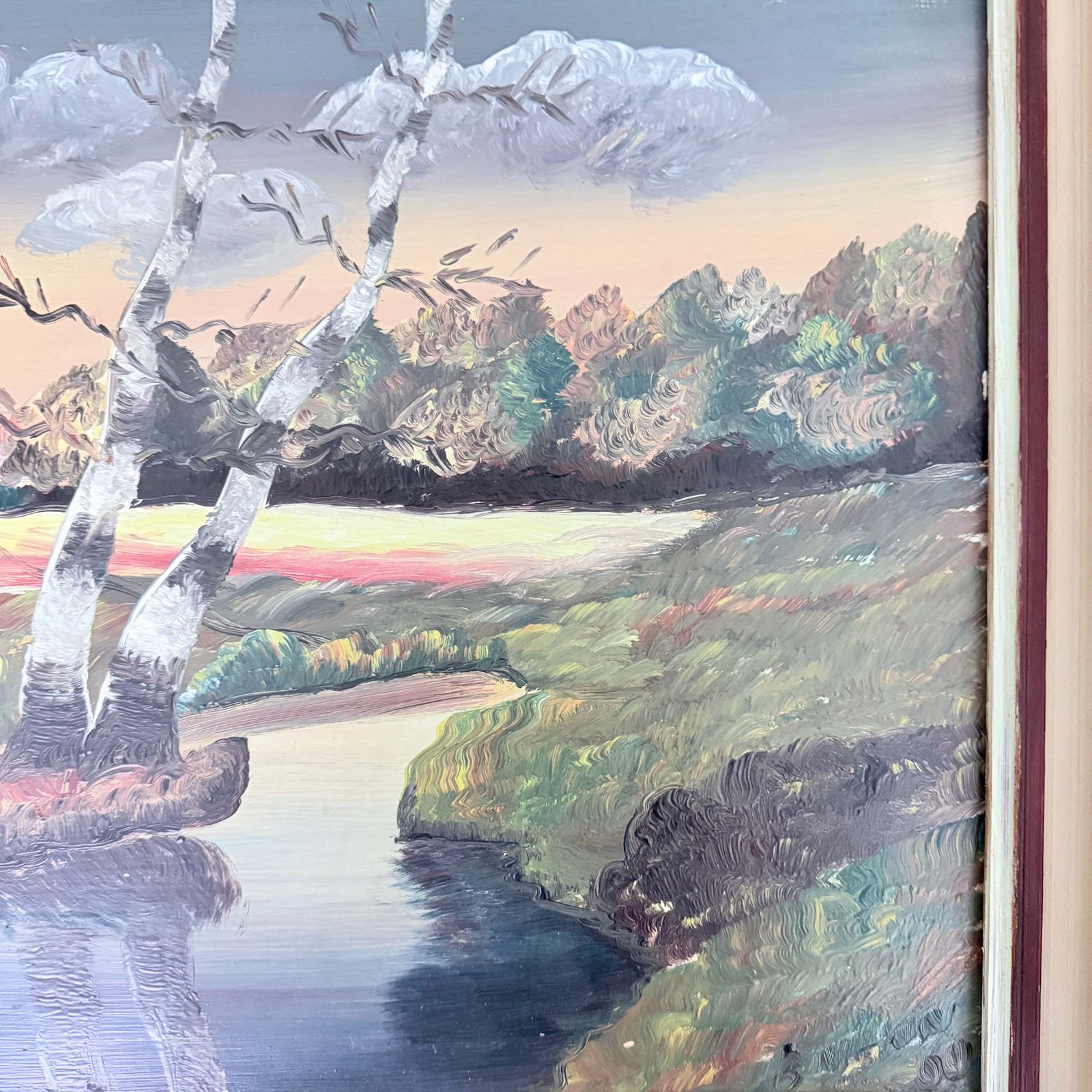 Modernist Nordic Evening Landscape, 1960. Vintage Swedish Oil Painting. photo furniture