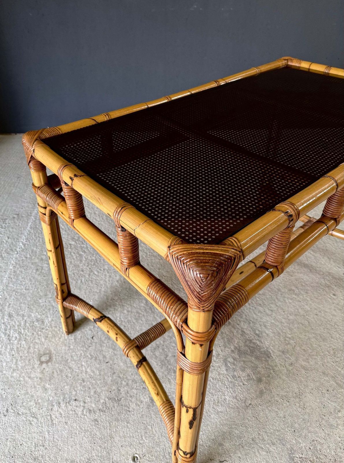 Furniture Boho Design Bamboo Console Side Table, 1960's Italy photo
